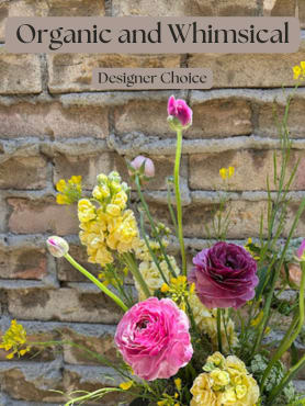 Organic and Whimsical - Designer Choice - Our designers will create a beautiful arrangement with the most magnificent blooms mother nature has to offer. While we cannot guarantee a specific flower type, we can promise that your arrangement will be stunning, fresh and one of a kind!  Flowers and containers may not reflect exactly as pictured but will stay within the color palette you have requested.