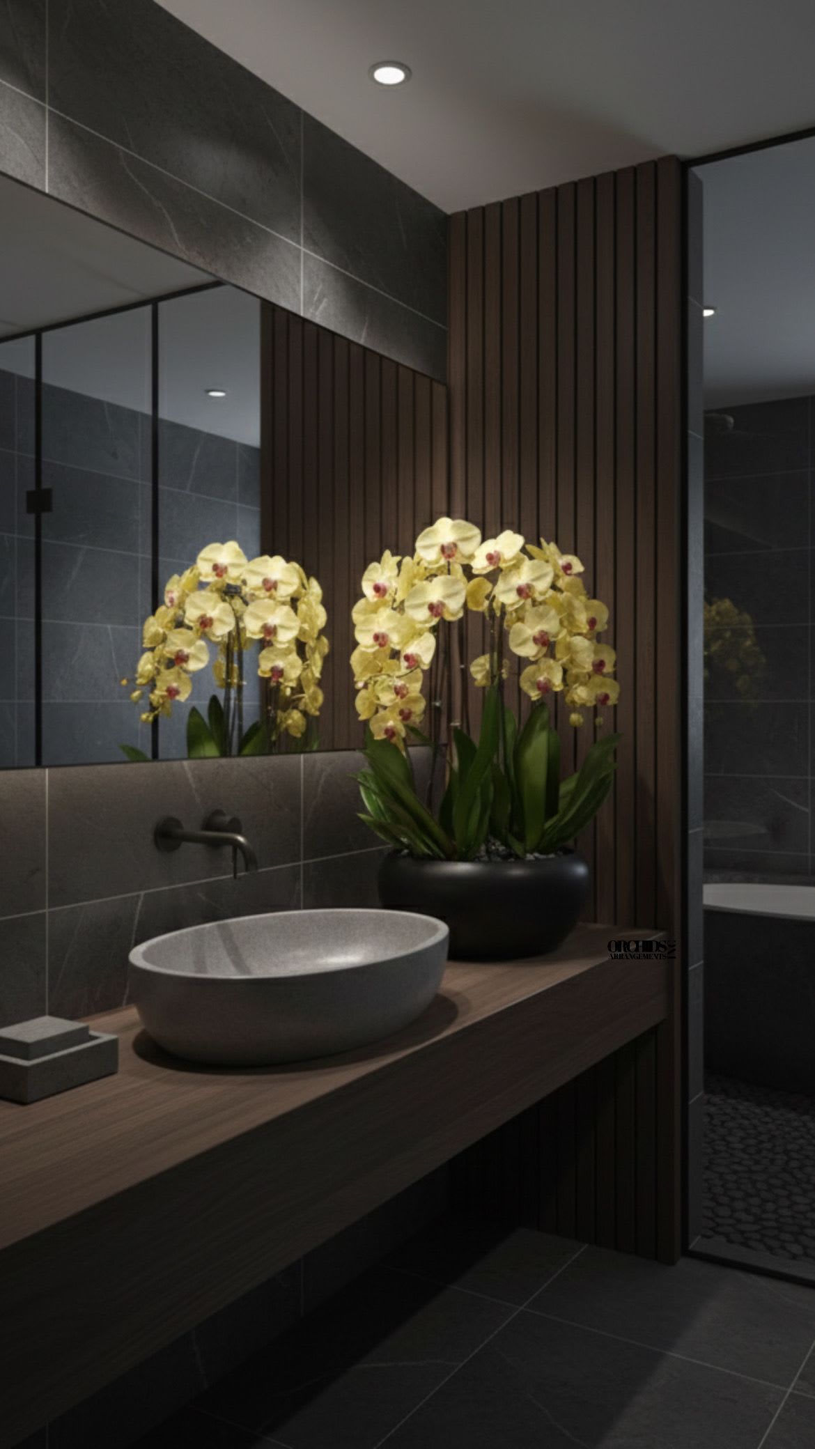 Yellow Flowers Orchid Same Day - A high quality Eleven yellow orchids arrangement with a vase 15" D X 7" T. An orchids arrangement deliver for any occasion design with fresh natural real beautiful Phalaenopsis cascade orchids plants minimalist decor. 