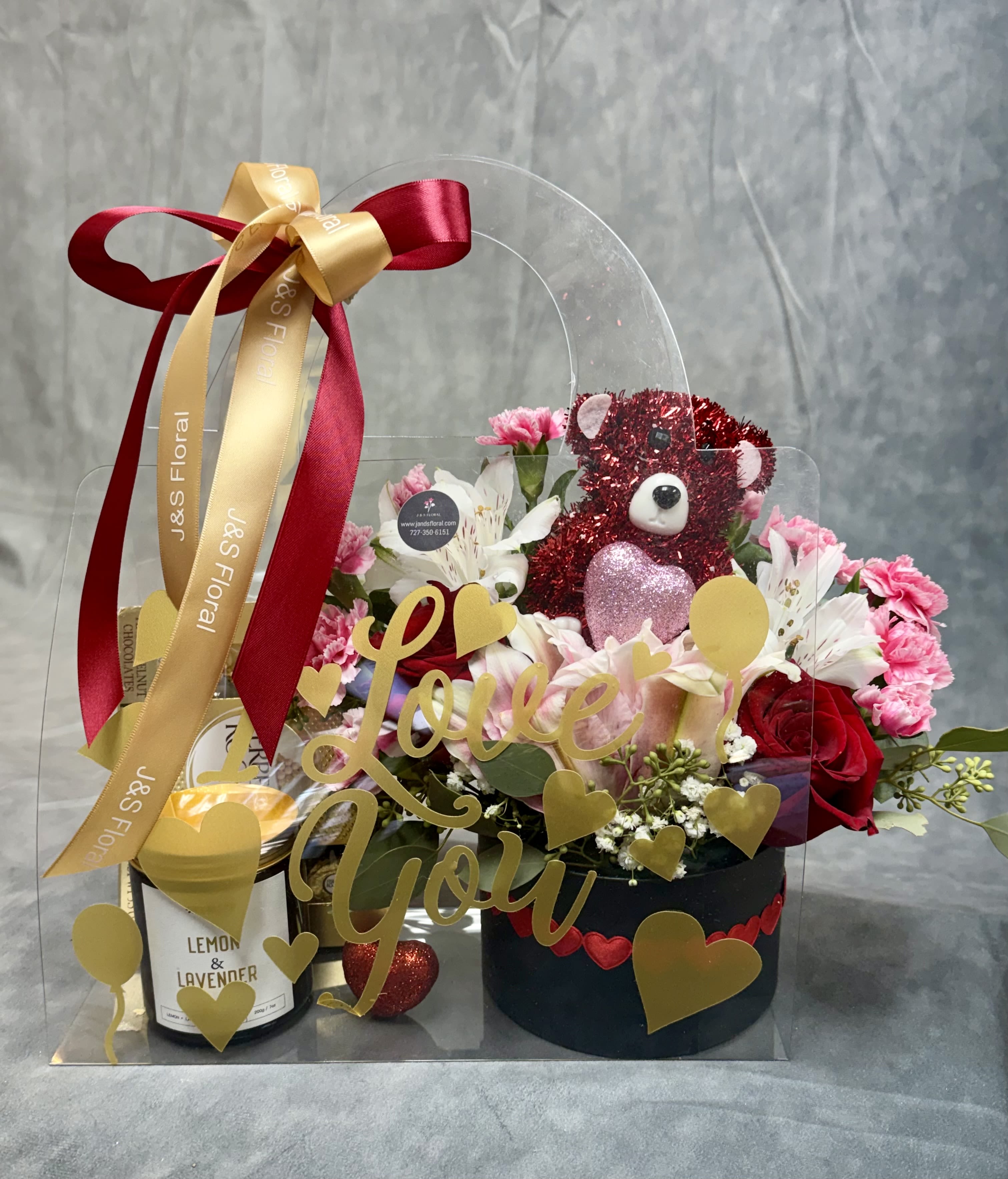 All my love gift Set  - A stunning floral box accompanied by a fragrant candle and gourmet chocolates — a complete Valentine surprise made to delight the heart.