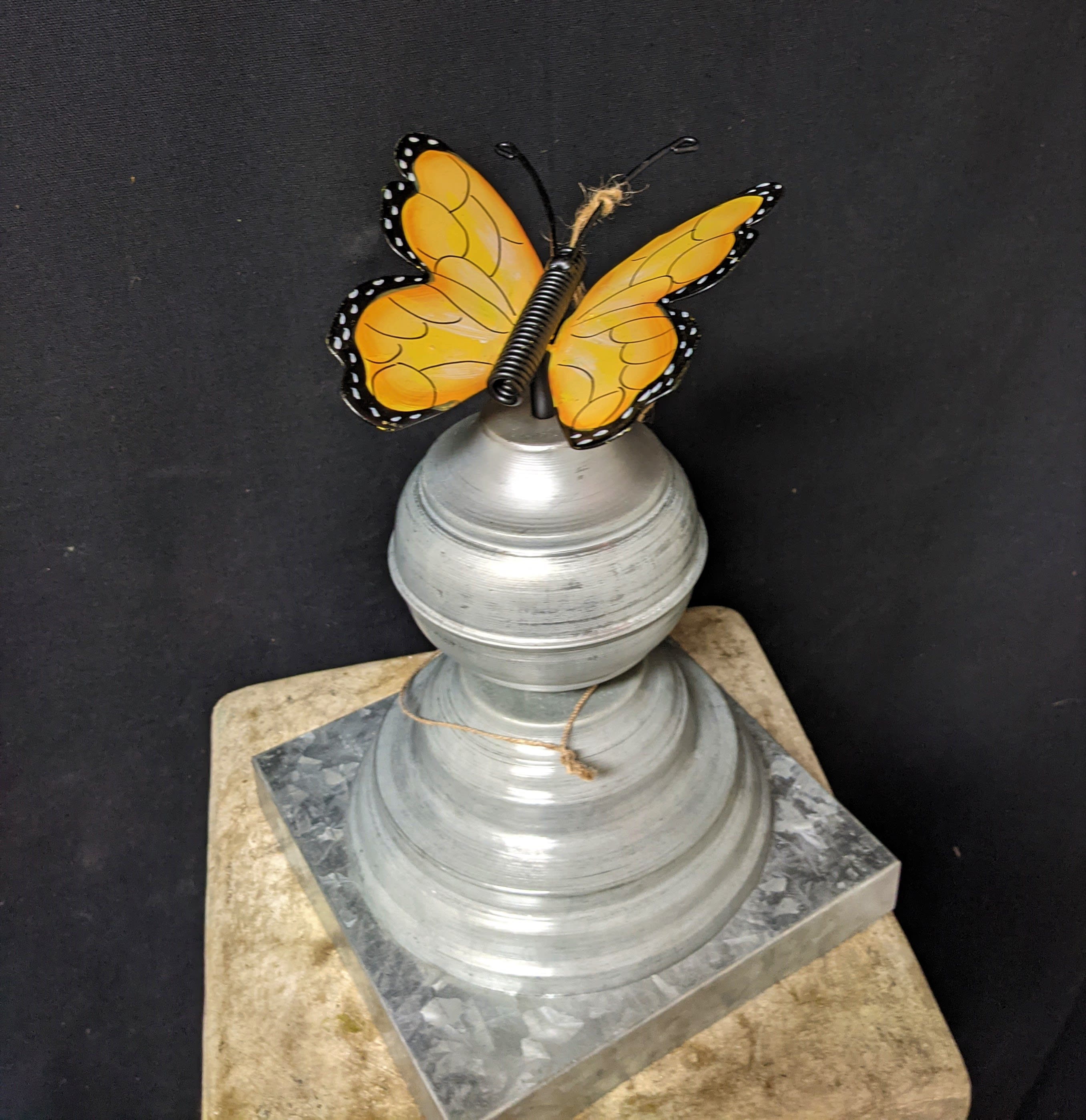 SALE - Butterfly Finial with Galvanized Changeable Display Stand - Celebrate Every Day with festive finials for every occasion. Customize functional bases by unscrewing the standard ring, and replacing with a new topper each season. It's the easiest way to celebrate all of life's special moments.