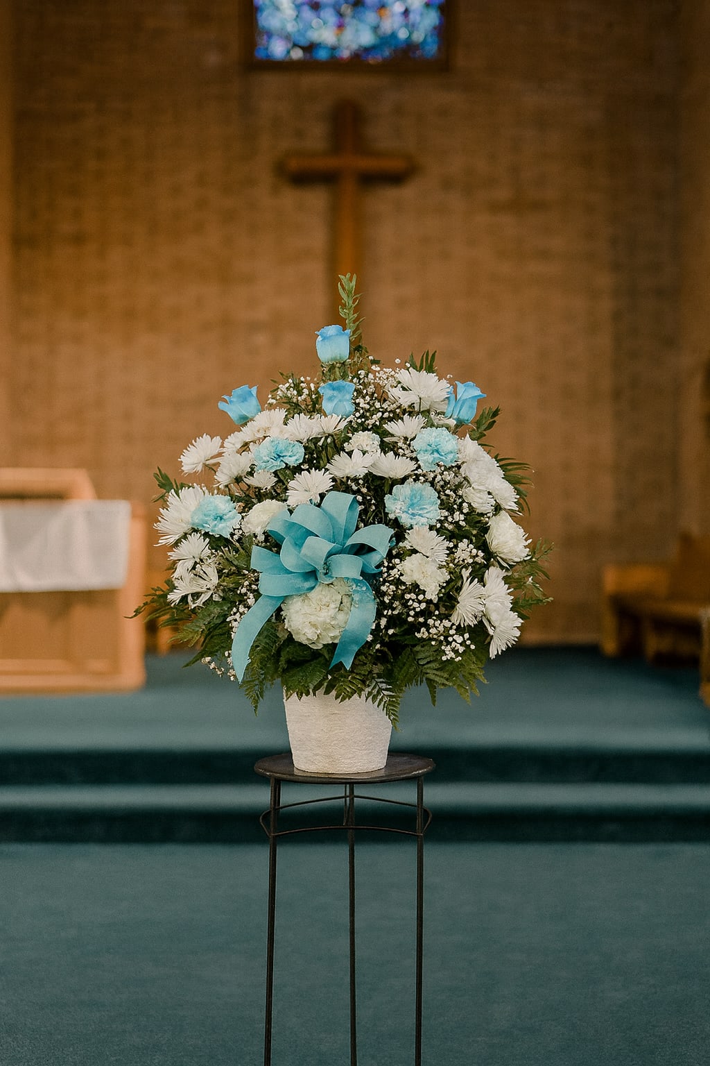 Baby Blue Basket  - Fresh flowers in basket  Banner included Add to notes for florist