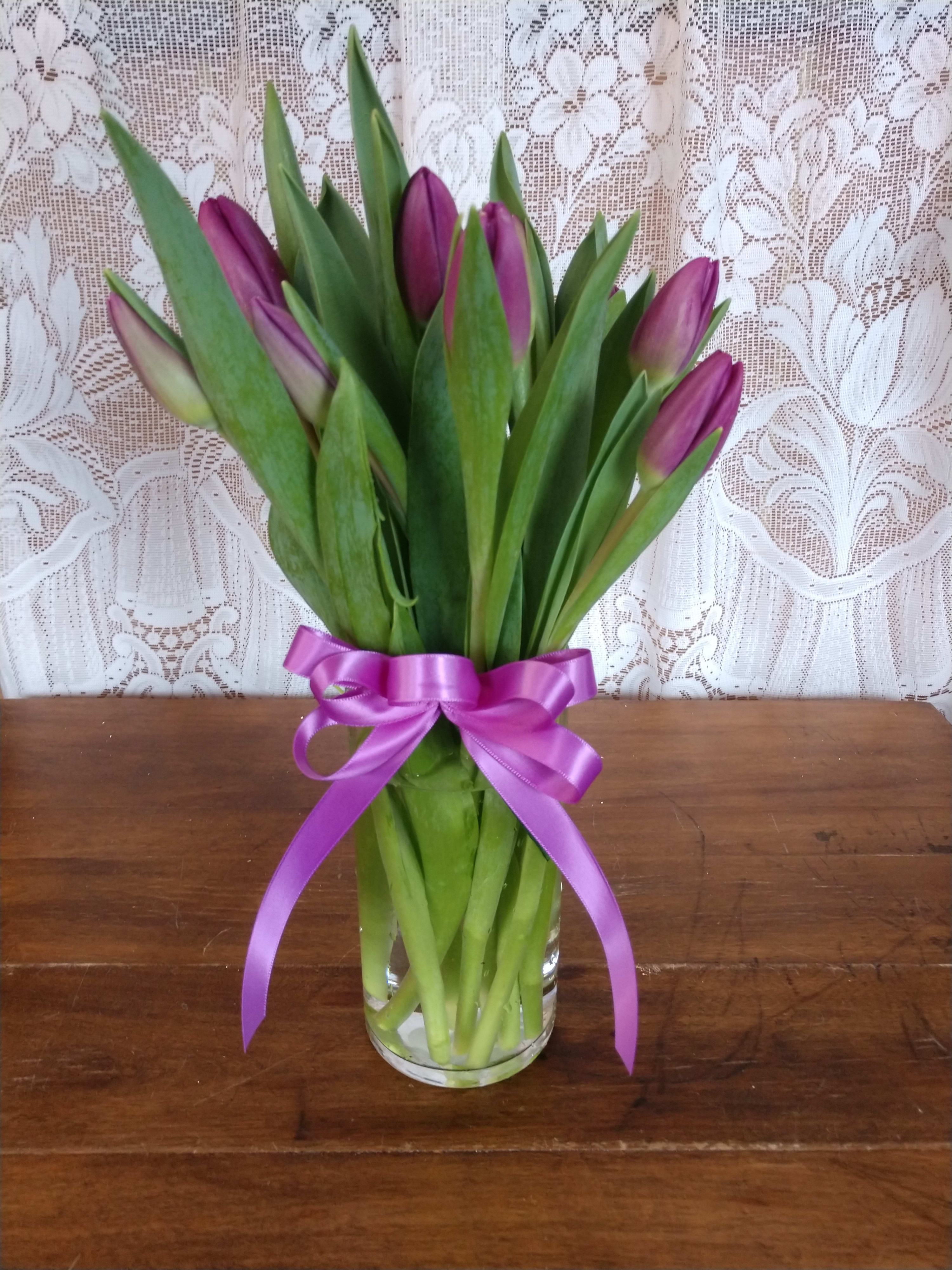 Passionate Purple Tulips - Purple Tulips arranged in a glass vase.