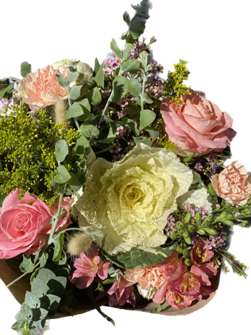 Shimmer, Spice and Everything Nice  - This beautiful bouquet includes, kale, hermosa roses, wax flower and much more!