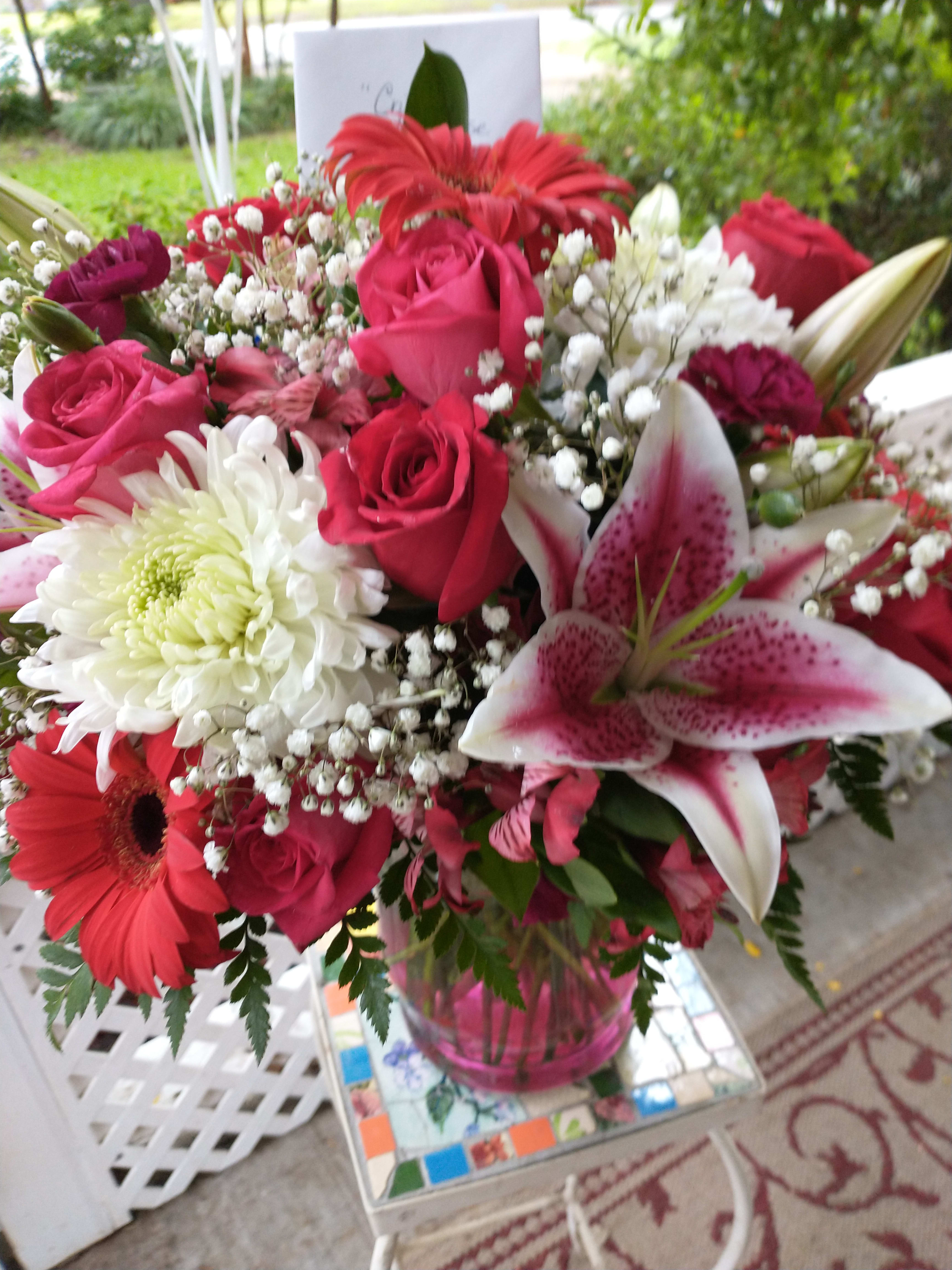 Woo Hoo &amp; Candy Too!! - Beautiful and fragrant stargazer lilies and roses with a yummy box of mixed chocolates as well which would be good for an anniversary, birthday or just because gift of love! 