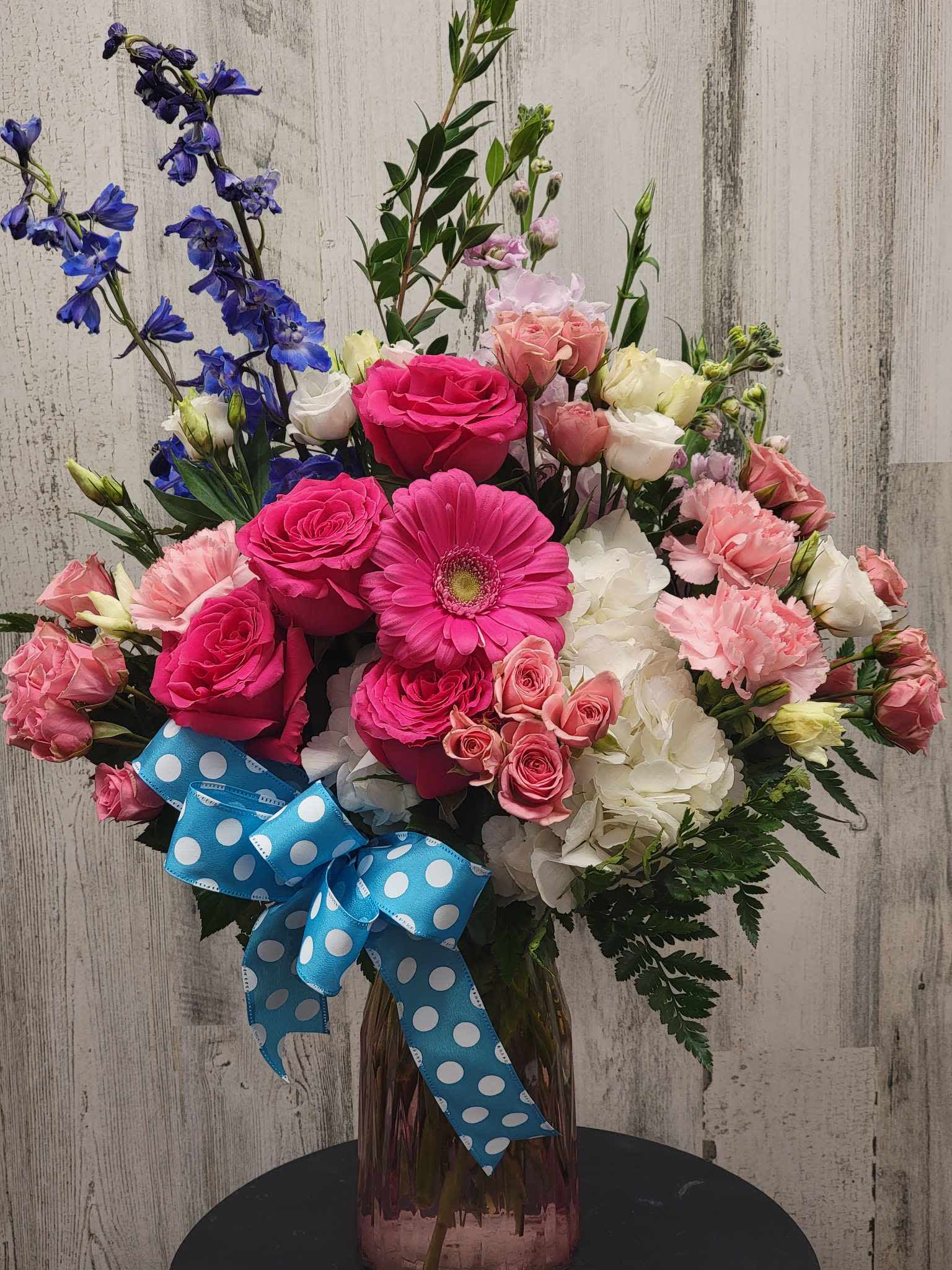 Blush &amp; Blues - Shades of pink and bright blues make for the perfect Valentines Day Arrangement