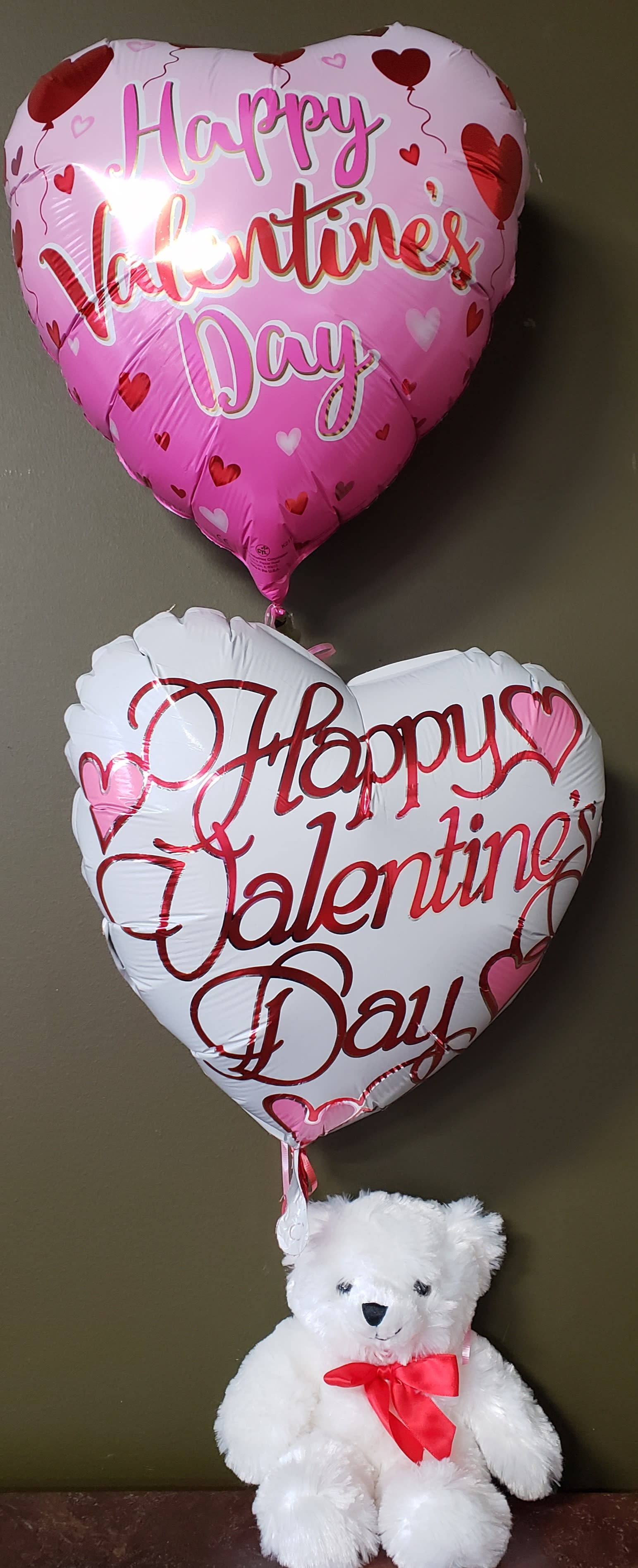 Bear with Balloons -  Bear ( color of bear may vary ) with 2 Valentine Balloons