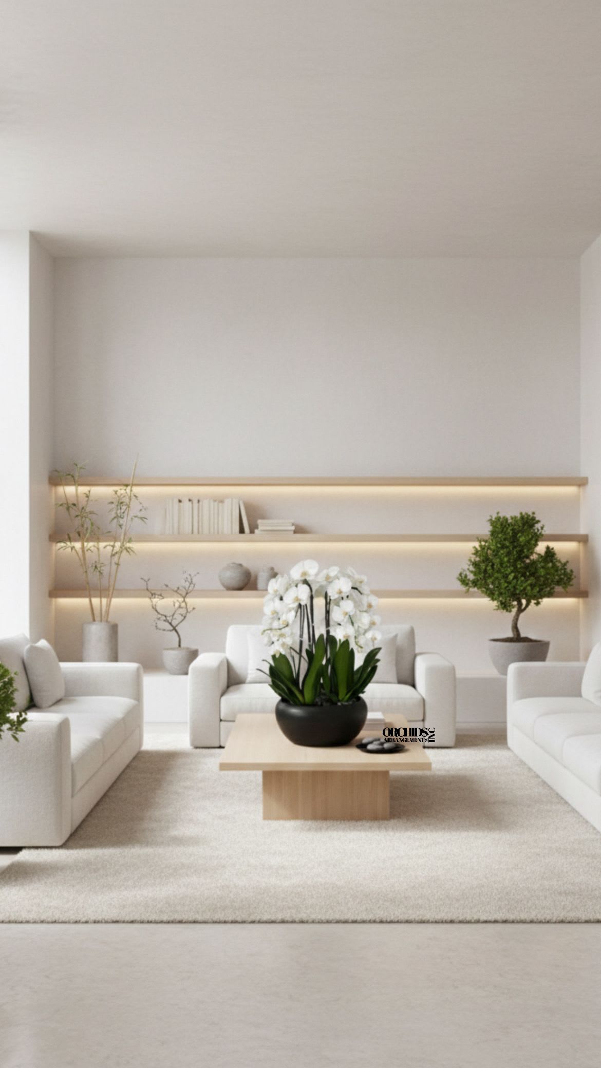 White Orchids Flowers Same Day - A high quality Ten white orchids arrangement with a vase 15" D X 7" T. An orchids arrangement deliver for any occasion design with fresh natural real beautiful Phalaenopsis cascade orchids plants minimalist decor.