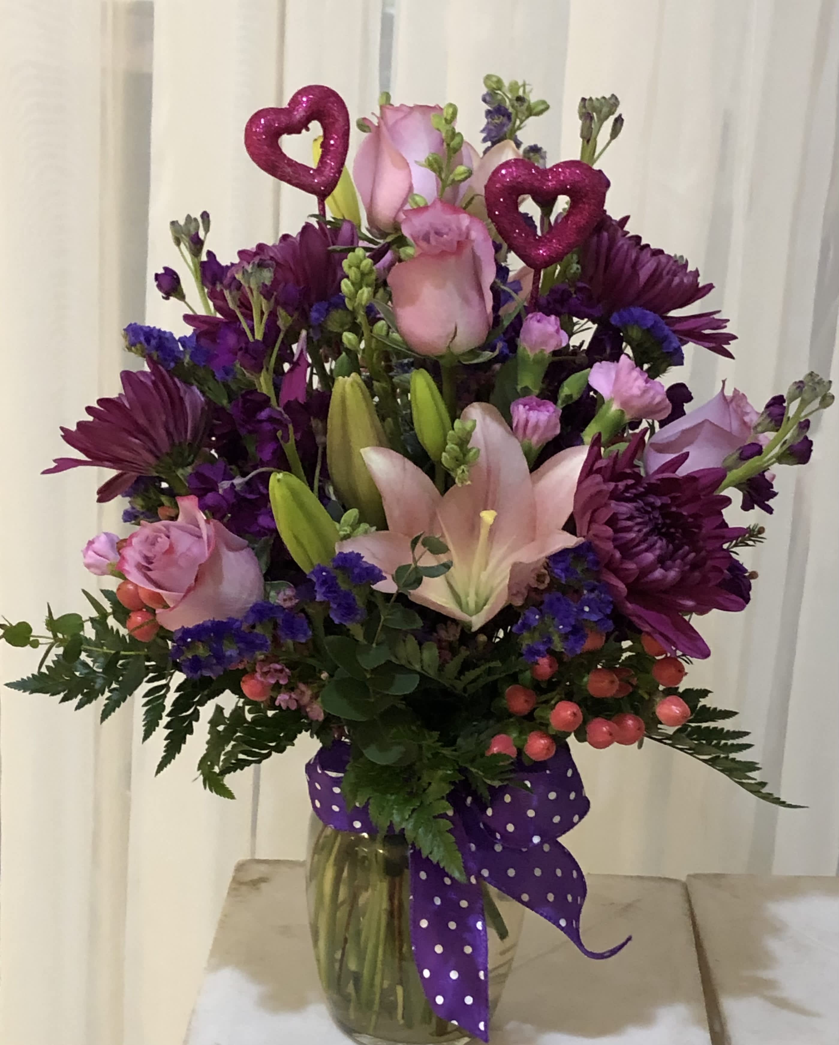 My Sweet Valentine Bouquet  - Beautiful assortment of fresh blooms beautifully designed with a valentines flair.