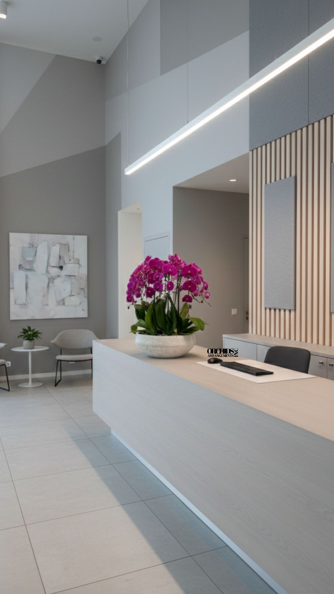 Purple Phalaenopsis Flowers Same Day - A high quality Nine purple orchids arrangement with a vase 16.5" D X 6" T. An orchids arrangement deliver for any occasion design with fresh natural real beautiful Phalaenopsis cascade orchids plants minimalist decor.