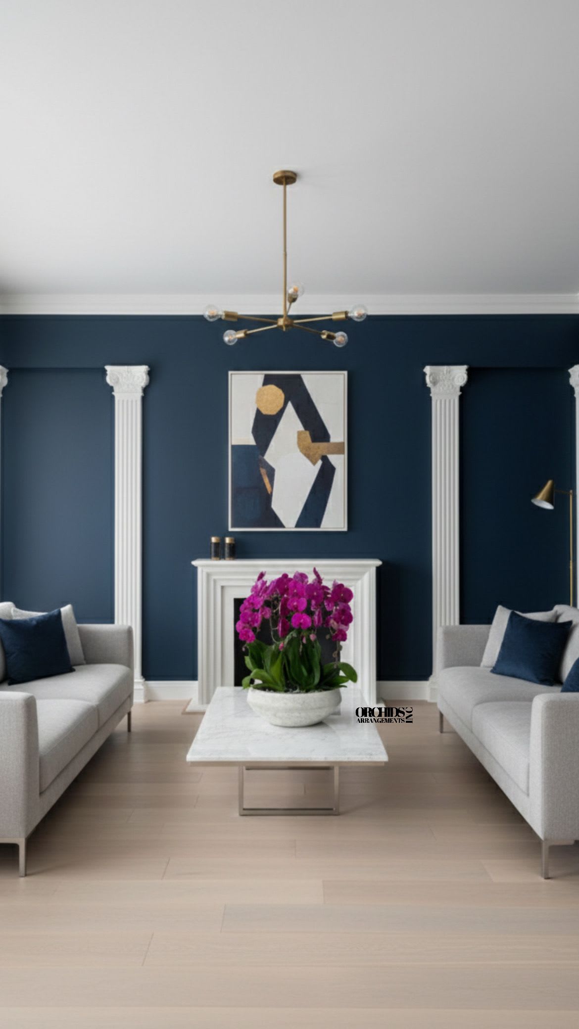 Purple Flower Phalaenopsis Same Day - A high quality Twelve purple orchids arrangement with a vase 20" D X 7" T. An orchids arrangement deliver for any occasion design with fresh natural real beautiful Phalaenopsis cascade orchids plants minimalist decor.