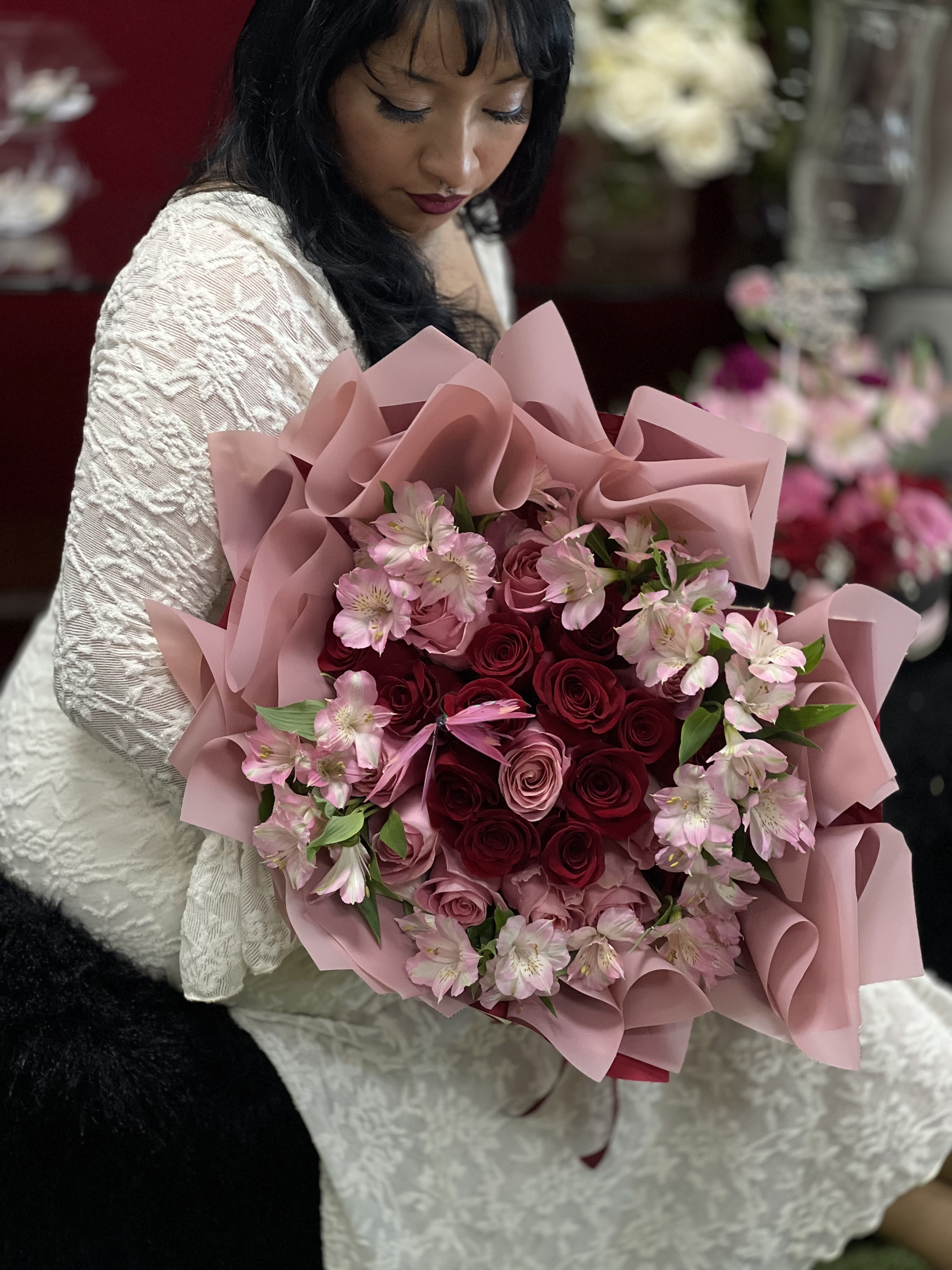 A special Bouquet  - 32 rose and  pink alstro rim  