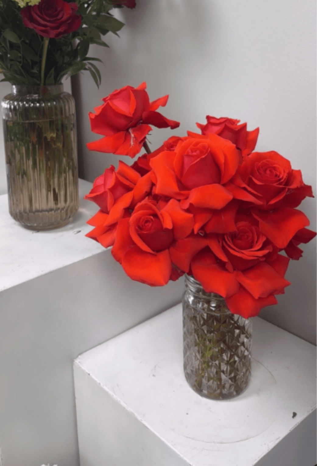 NINA - One dozen unique Nina roses designed in a vase! This is Kait's personal favorite! We reflex the roses to give a elevated look. This does not cause the roses to last any less. 