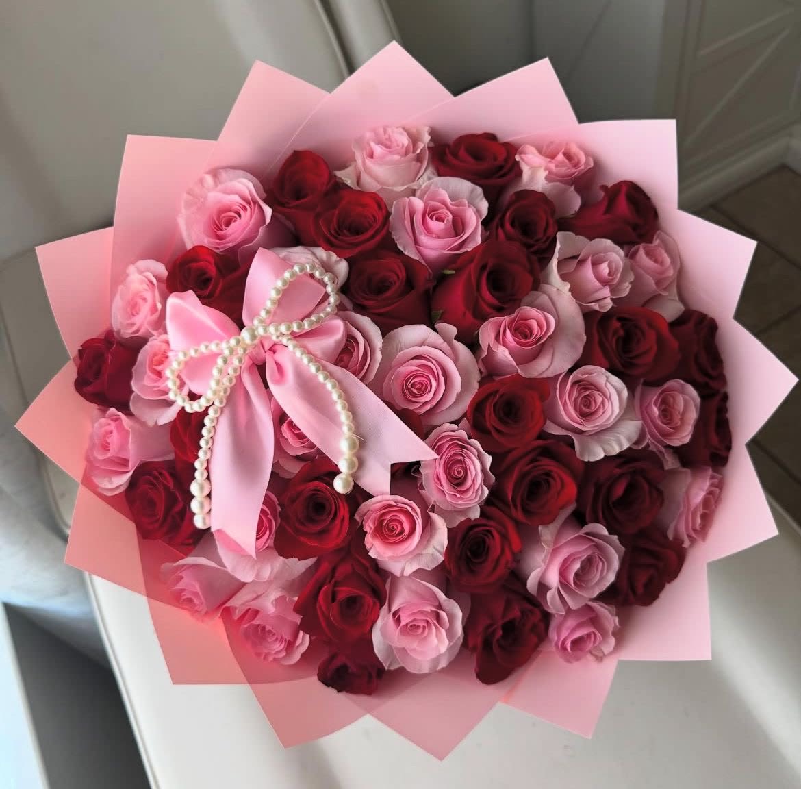 Pink and red rose bouquet  - About 50 red and pink roses.  Perfect for valentines day.
