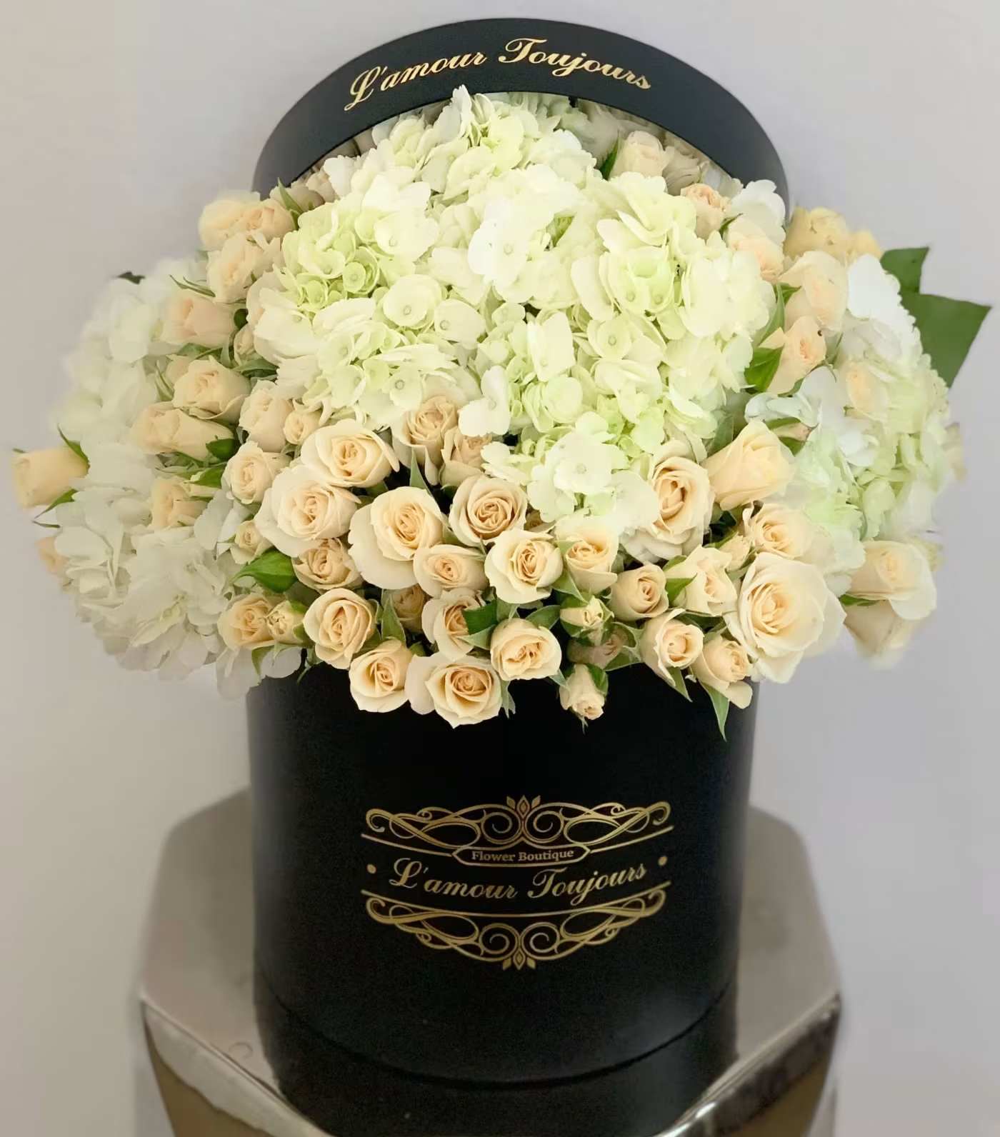 Spray Roses Classic Box - Garden Grove Same Day Flower Delivery - Mix of pastel spray roses and hydrangeas in our Signature Box