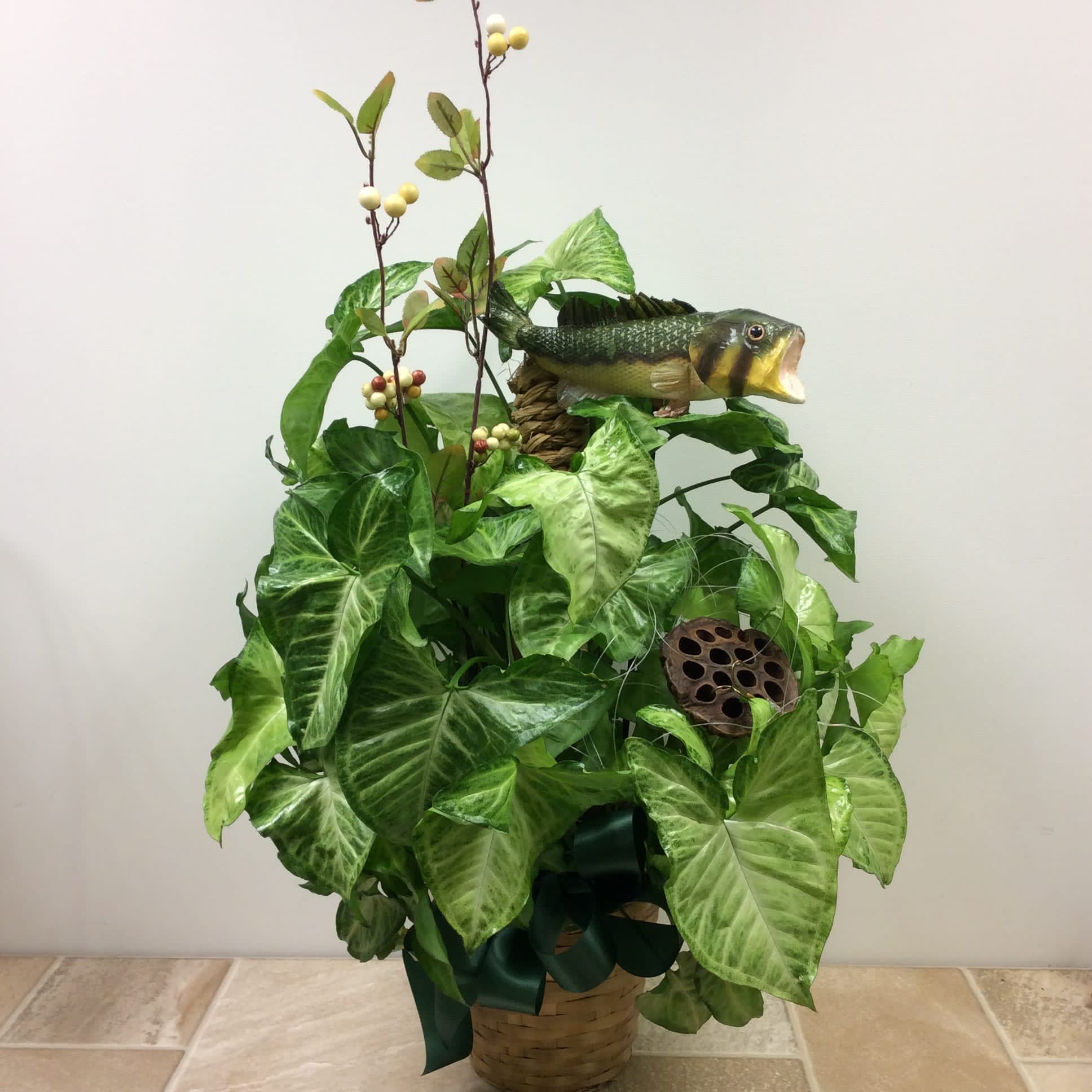 Fisherman  - This decorated Nephthytis Pole is perfect perfect for anyone that loves the outdoors and fishing. This plant is beautiful and easy for anyone to care for. 