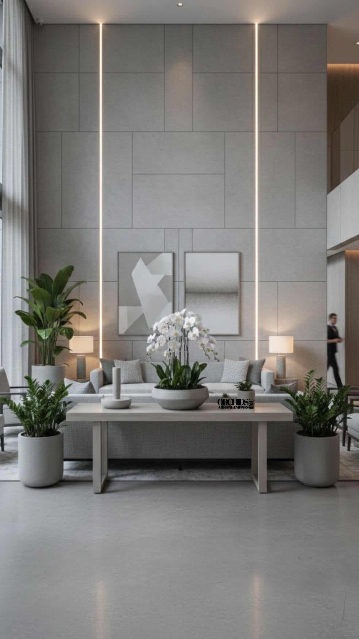 Same day White Orchids Flower - A high quality Fifteen white orchids arrangement with a vase 20" D X 7" T. An orchids arrangement deliver for any occasion design with fresh natural real beautiful Phalaenopsis cascade orchids plants minimalist decor.