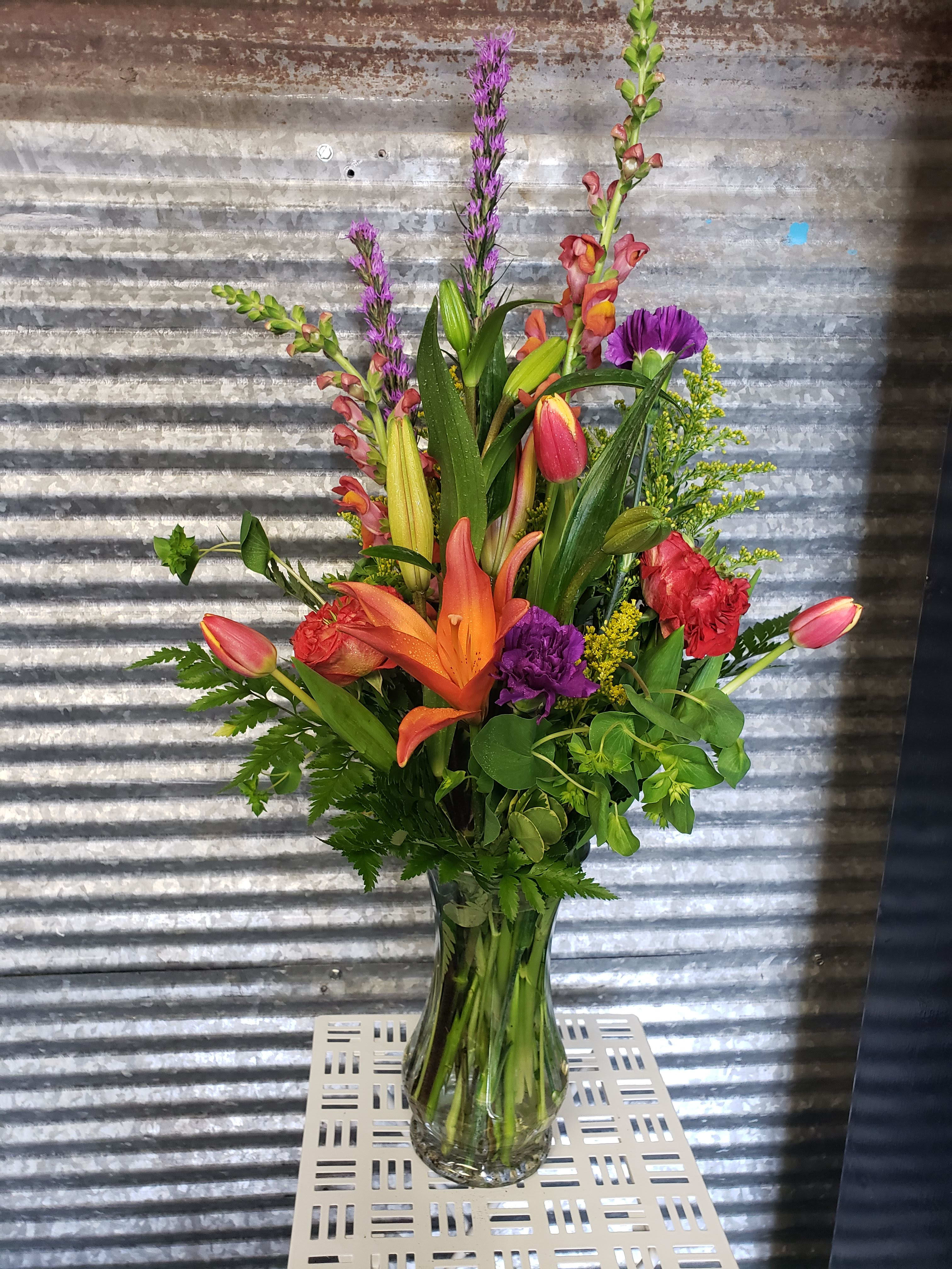 Wild Spring vase  - Assorted mix of spring flowers to brighten up any ones glumly day