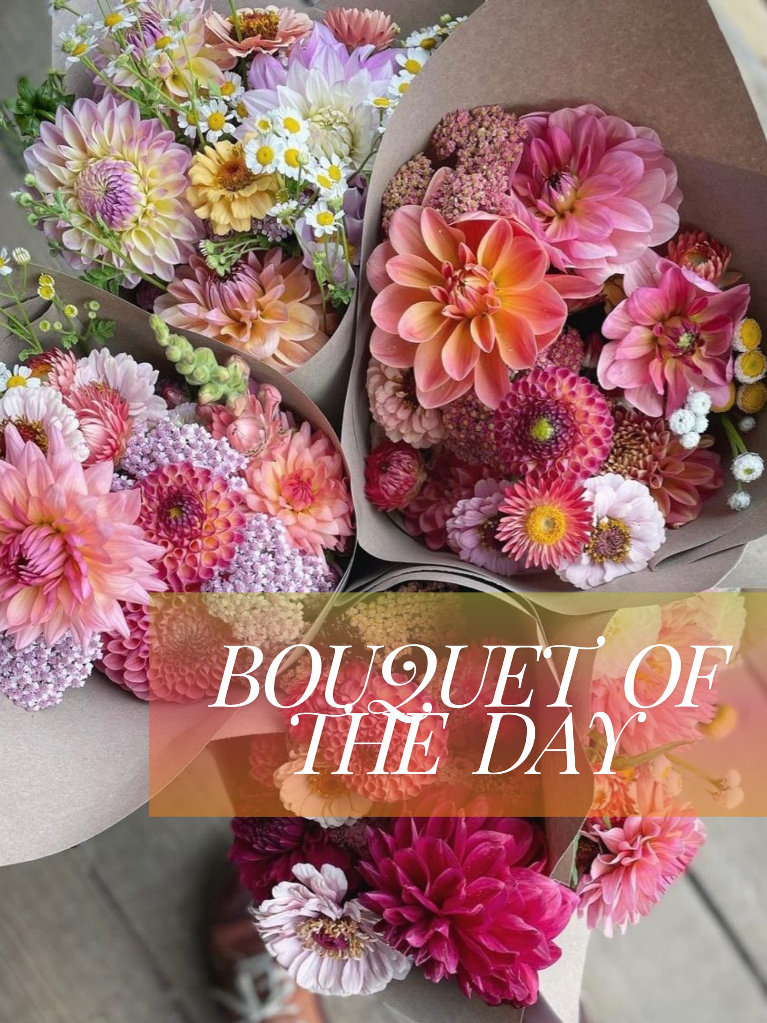 Bouquet of the day  - Surprise a special someone with out fresh bouquets of the day. Filled with fresh seasonal blooms.   No vase included 