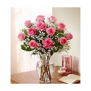 1 dozen pink roses -  pink roses designed in a vase.