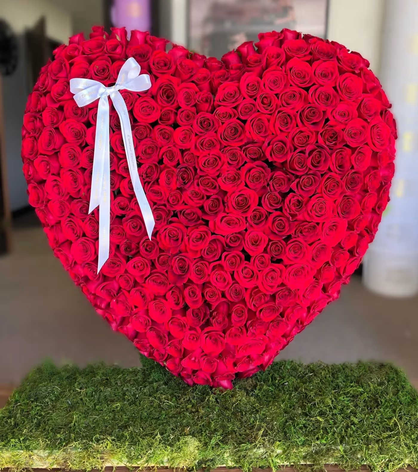 Will You be my Valentine? - Standing Heart made out of premium roses! Deluxe Size pictured