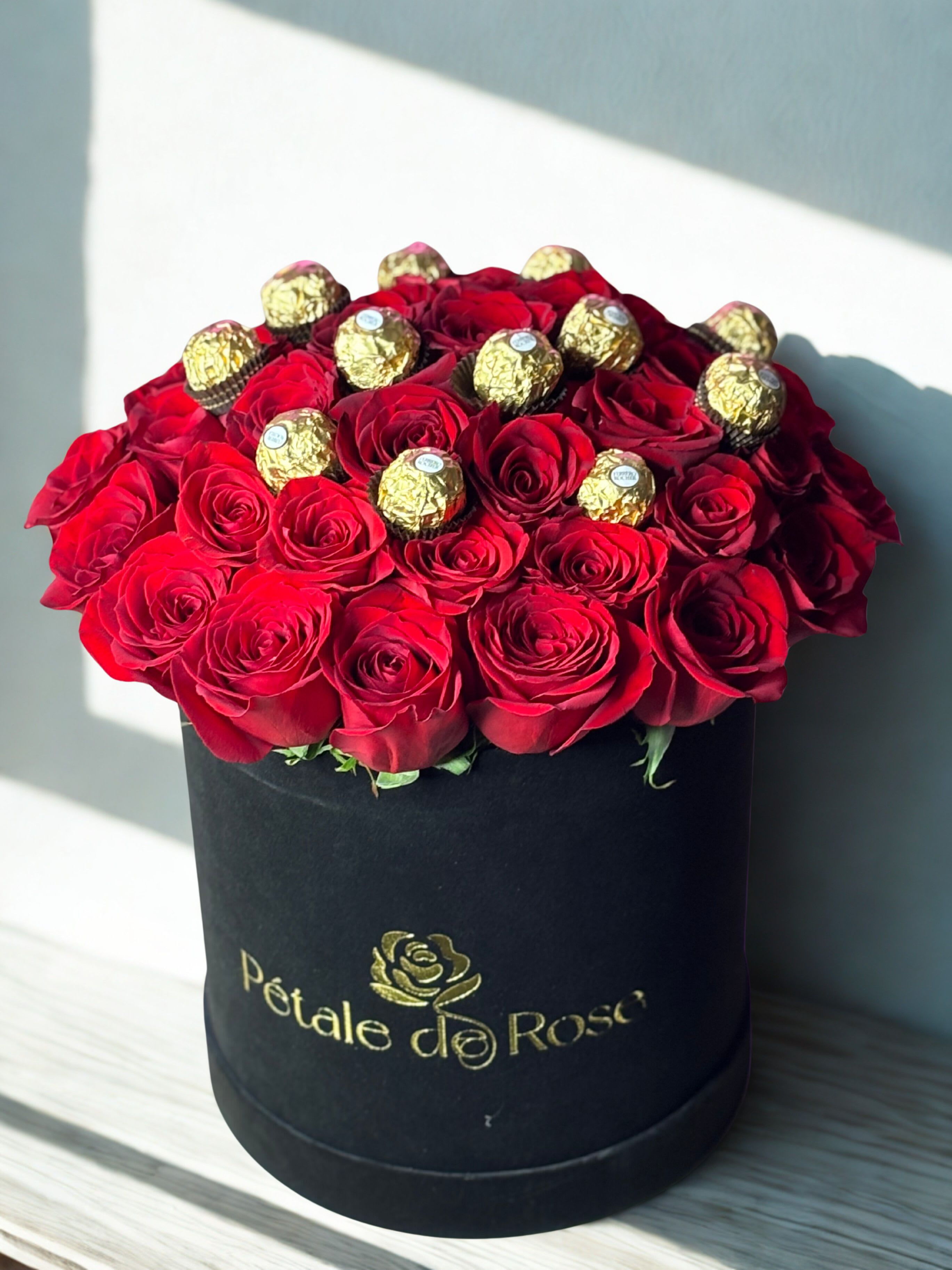 Valentines Choco Box  - Enjoy beautiful fresh flowers - 30 Red roses and Ferrero chocolates box. Surprise your loved one during valentines season! 