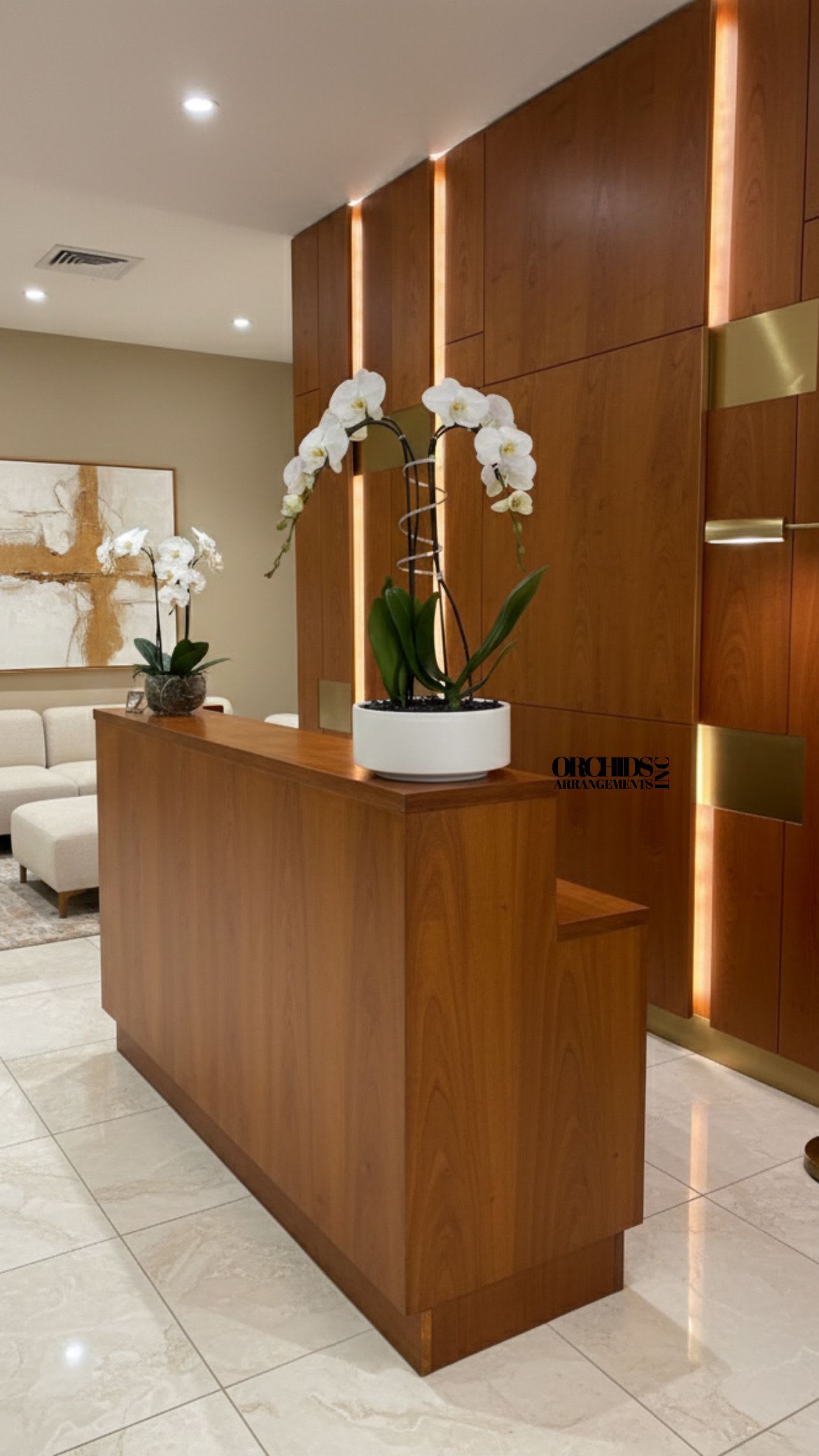 Same Day White Cascade Orchid - A high quality Double white orchid arrangement with a vase 9" D X 6" T. An orchid arrangement flower deliver for any occasion design with fresh natural real beautiful Phalaenopsis cascade orchid plant minimalist decor.