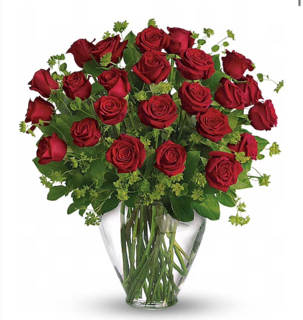 My Perfect Love- Long Stemmed Red Roses - When it comes to romance, the red rose reigns supreme! Surprise your special someone with a breathtaking display of love—24 stunning long stem red roses, artfully arranged with lush greenery and presented in an elegant feminine vase. For an even grander gesture, this bouquet is also available in 30 or 36 roses.