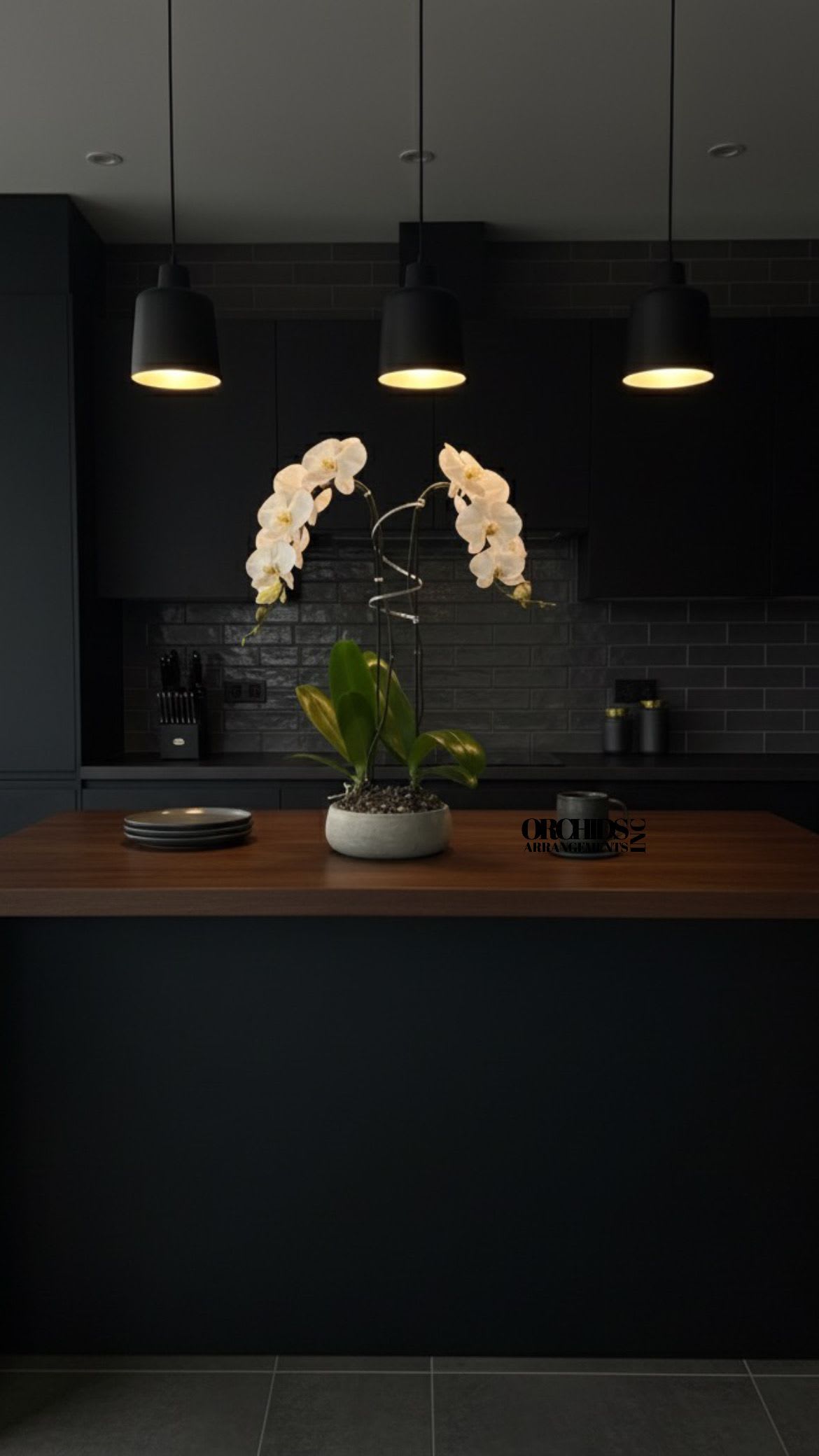 Same Day White Orchids Cascade - A high quality Double white orchid arrangement with a vase 8.5" D X 4" T. An orchid arrangement flower deliver for any occasion design with fresh natural real beautiful Phalaenopsis cascade orchid plant minimalist decor.