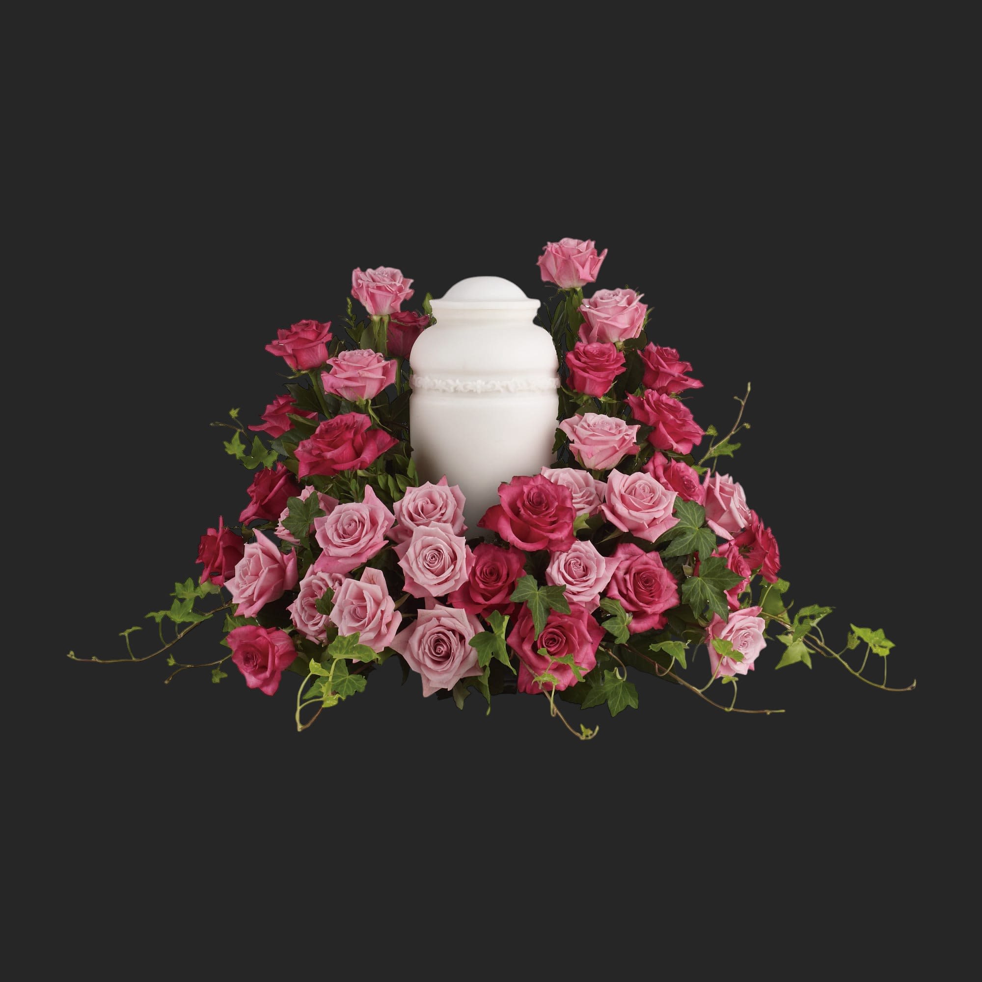 Bed of Pink Roses - A loving embrace. A beautiful gesture. A respectful tribute. A wealth of pink roses create a soft, serene and dignified way to cherish and honor the departed.  