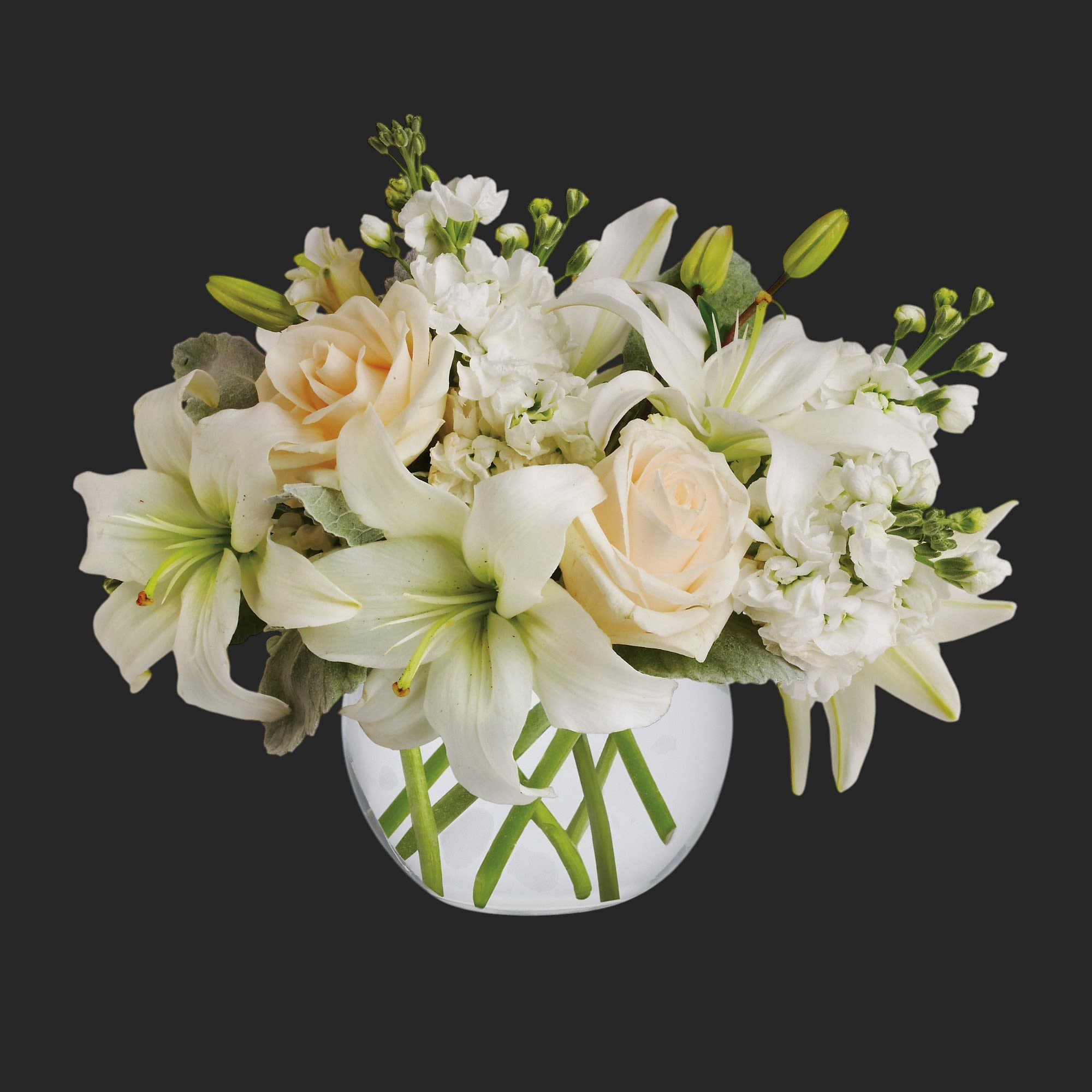Isle of White - Like a vacation for the senses, this lovely bouquet delivers an oasis of beauty and elegance. Soothing, serene and very special.