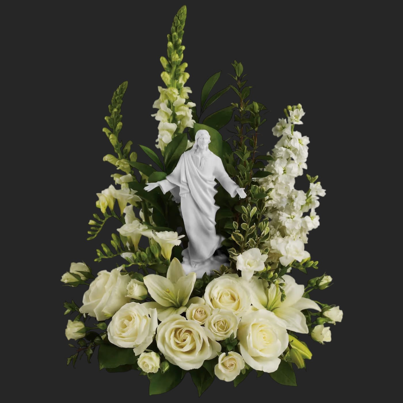 Garden of Serenity Bouquet - This exquisite porcelain sculpture of Jesus surrounded by radiant flowers will be a source of comfort to loved ones during a time of loss. Your thoughtfulness will be long remembered.  