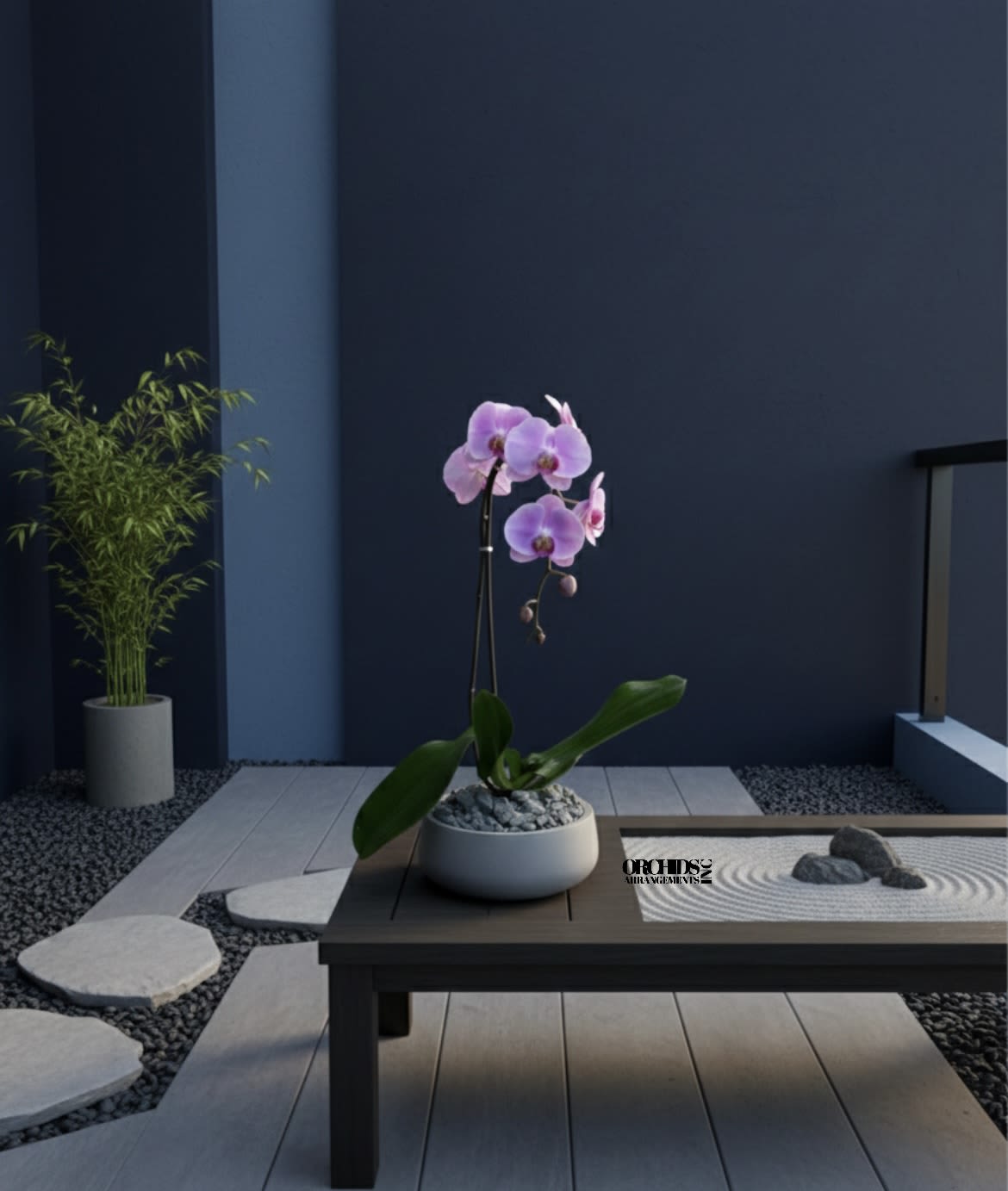 Same Day Phalaenopsis Pink Flowers - A high quality Single pink orchid arrangement with a vase 8.5" D X 3" T. An orchid arrangement deliver for any occasion design with fresh natural real beautiful Phalaenopsis cascade orchid plant minimalist decor. 