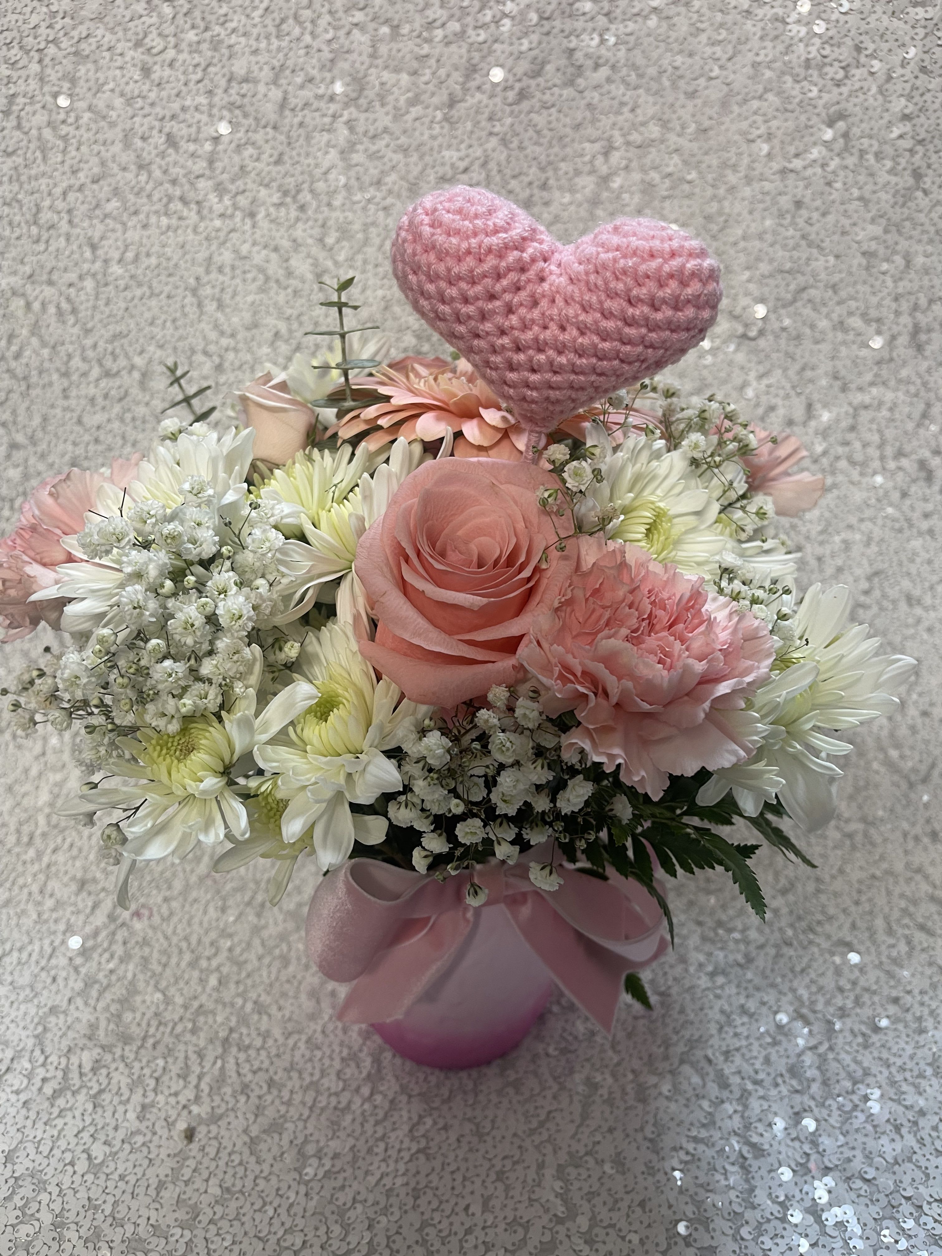 AMY - FROM THE ALBUM GELANTINE'S DAY !! THE MOST LOVING THING YOU WILL SEE TODAY!! A CUP WITH PINK BOWS AND AS A FINAL TOUCH A KNITTED HEART..