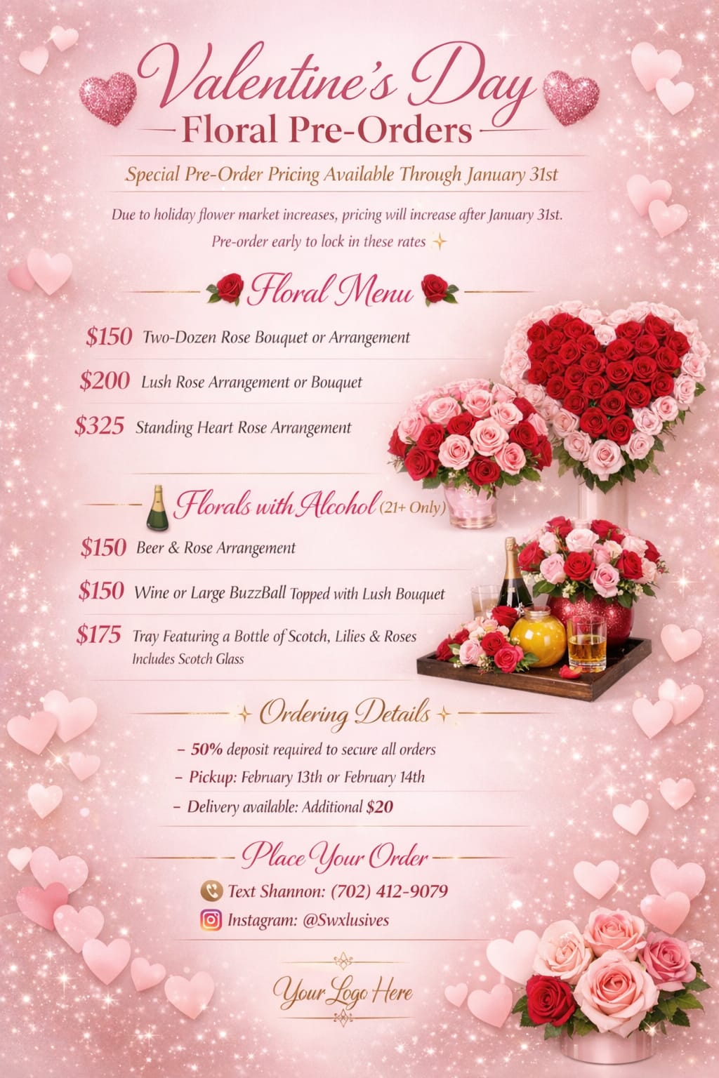Valentine Flower and Booze package pre-order (21+ only) - Pre-order your Valentine boozy bouquet or arrangement