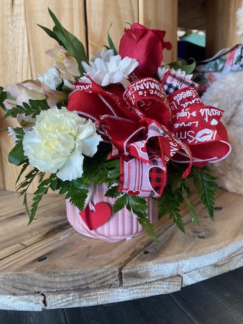 Short &amp; Sweet *Limited* - A smaller mixed arrangement in Reds, Pinks and Whites in a Ceramic Dish. Perfect for Valentine's Day!