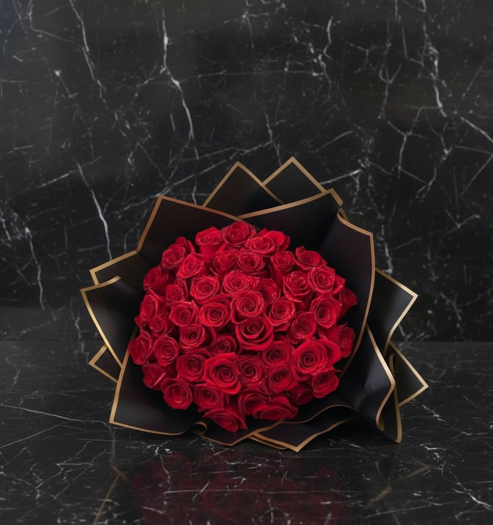 50 Stem Royal Red Roses - All red rose statement bouquet for someone special.