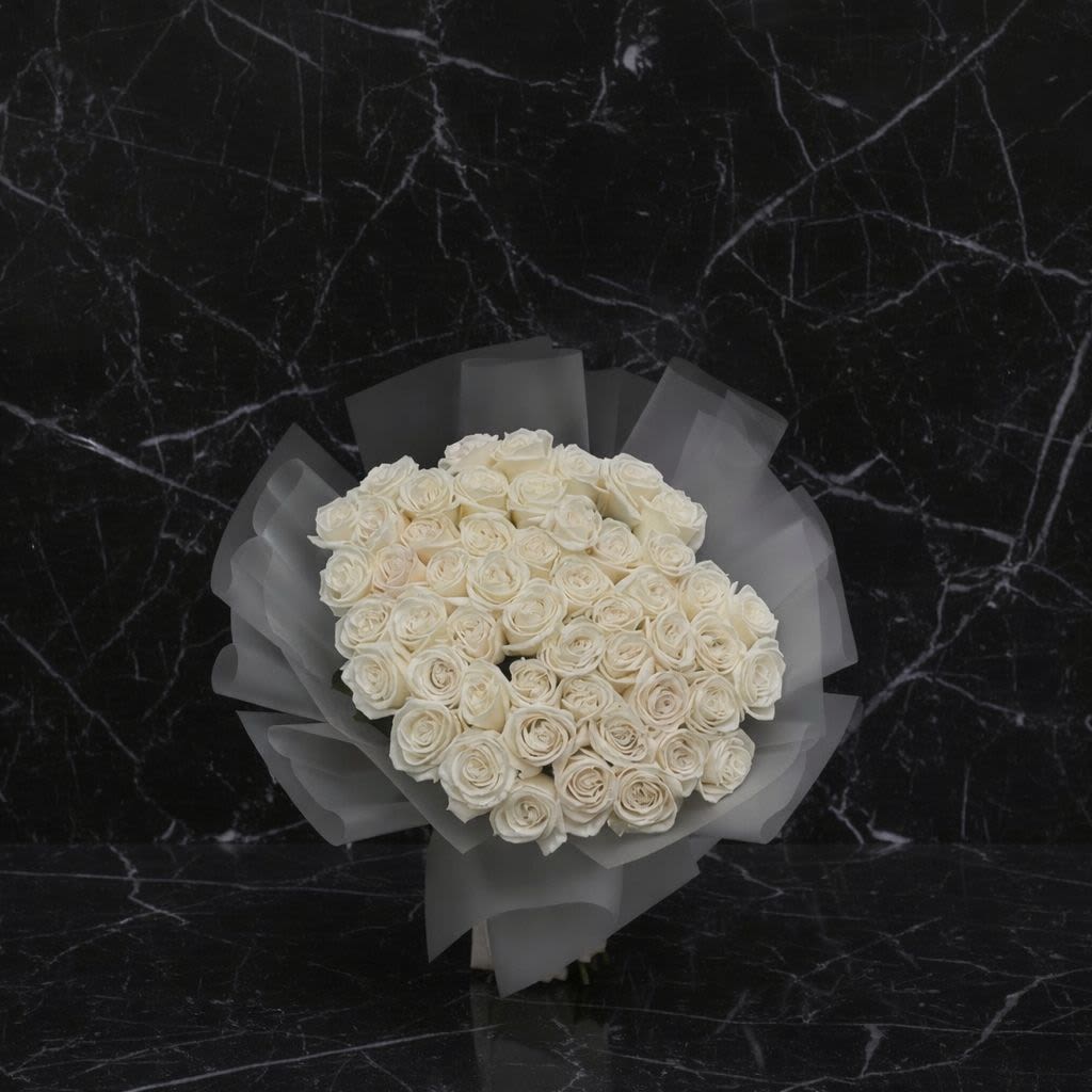 50 Stem Ivory Elegance - All white rose statement bouquet.