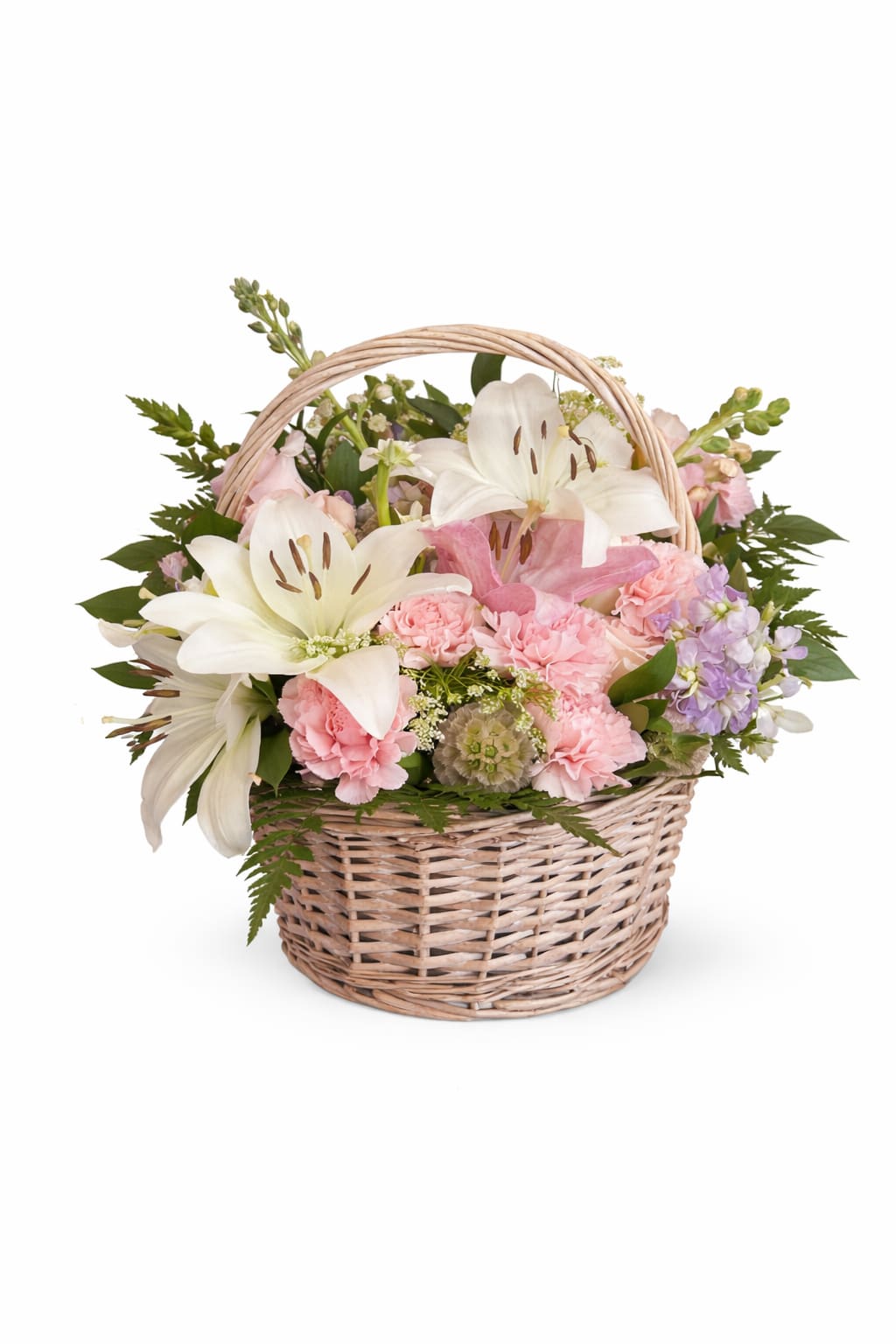 Flowers by ÂmFleur- Douceur des Jardins - A charming garden-style basket filled with soft pastel blooms, fresh greenery, and airy textures. Natural, delicate, and full of softness, this floral arrangement brings the gentle beauty of a blooming garden indoors. 
