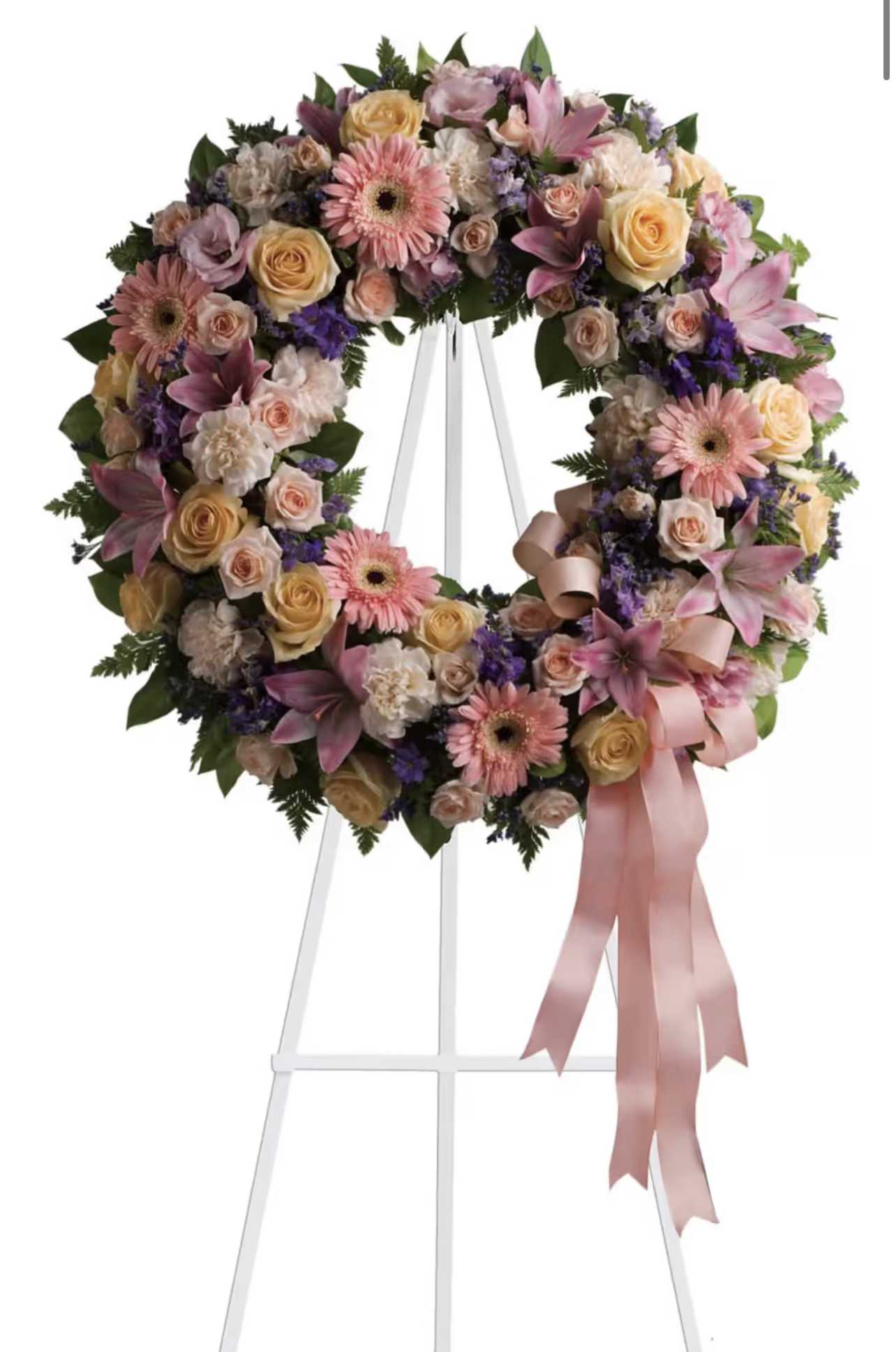 Precious in Pink Wreath - Pink daisies with yellow and pink roses