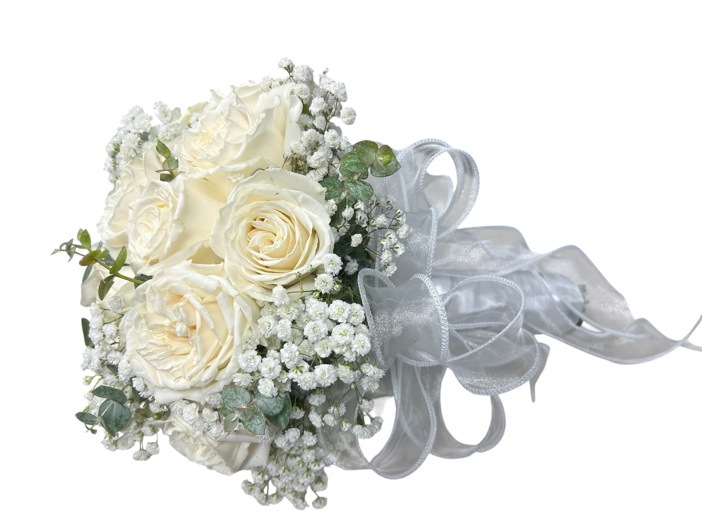 Pure Promise Bride Bouquet  - Pure Promise Bridal Bouquet Celebrate your special day with timeless elegance. Featuring delicate white roses, soft baby’s breath, and a touch of silver ribbon, this bouquet symbolizes purity, love, and everlasting commitment. Perfectly crafted for the bride who cherishes romance and grace.