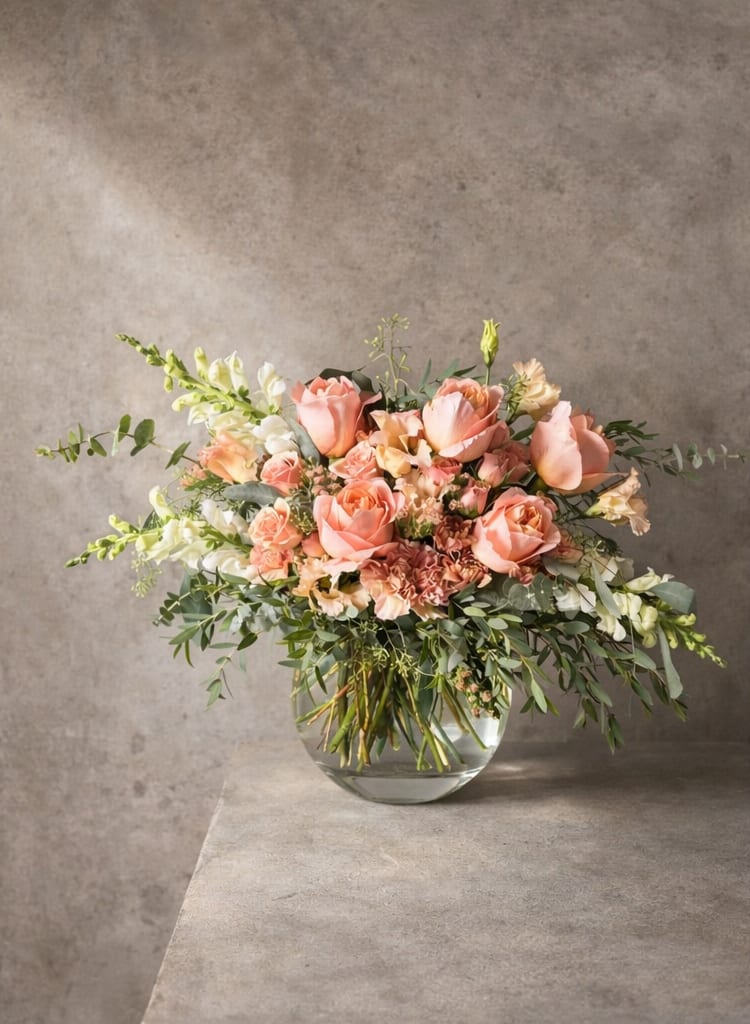 Enchanted Rose Garden - Enchanted Rose Garden is a romantic floral arrangement designed in blush and pink tones, perfect for moments that call for something beautiful, thoughtful, and a little magical. Featuring a seasonal mix of premium blooms in shades of pink, blush, and soft neutrals, this arrangement feels timeless and gently expressive.  Ideal for birthdays, anniversaries, congratulations, thank you gifts, new baby celebrations, and everyday floral delivery, Enchanted Rose Garden offers an elegant way to celebrate without overwhelming the moment.  Each arrangement is handcrafted by The Artisan Fox, a boutique florist in Ada, Michigan, using carefully selected seasonal flowers. While blooms may vary, the blush-and-pink palette and romantic aesthetic remain consistent.  Available for local flower delivery and pickup.