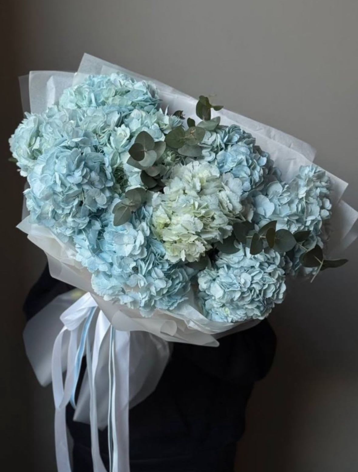 blue hydrangeas with eucalyptus - blue hydrangeas with eucalyptus