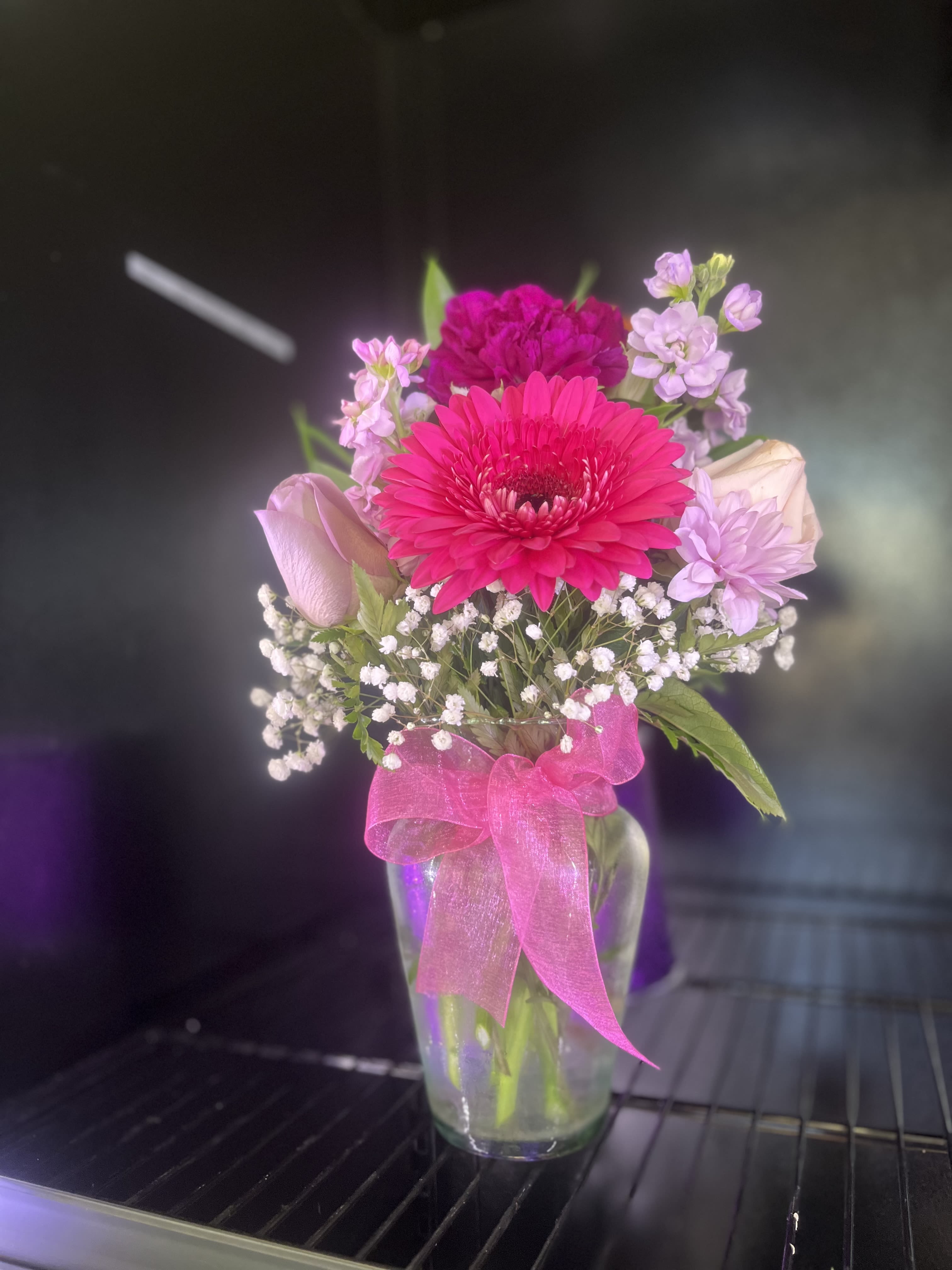 Pink Floral  - fresh flowers in clear vase