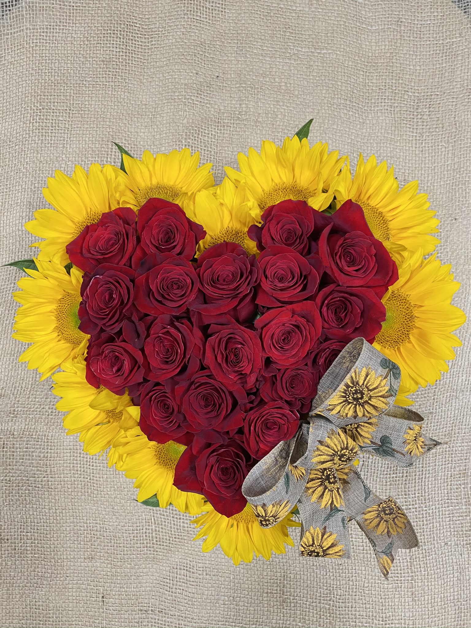 Sunflowers &amp; Red roses - Sunflowers &amp; red roses  charming heart box of red roses and stunning sunflowers with a rustic feel