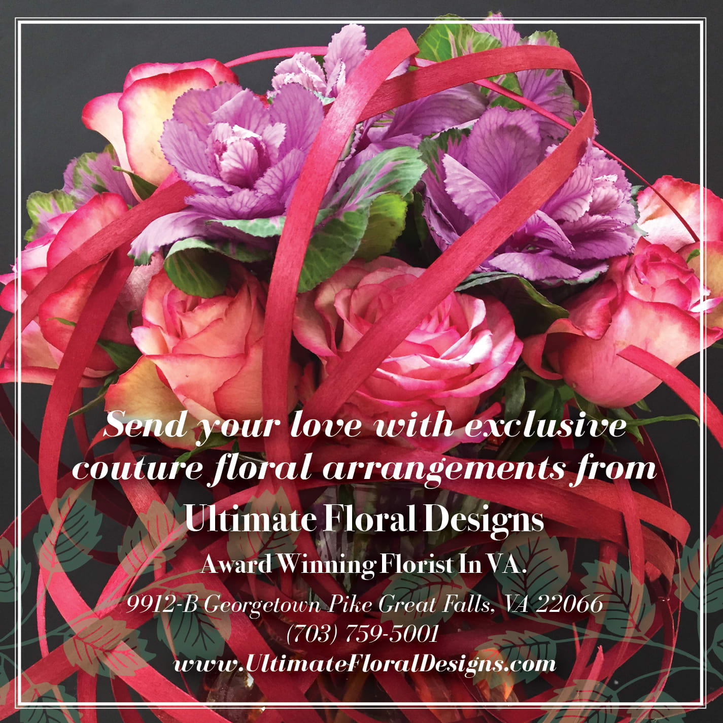 pretty in pink - This artistic and romantic flower arrangement consist of kale,roses pink . Midollino  is twisted through arrangement  and bring an exciting aspect to the eye and creat a delightful picture for someone that loves unique design. Order yours today  from ultimate floral designs and make someone happy.