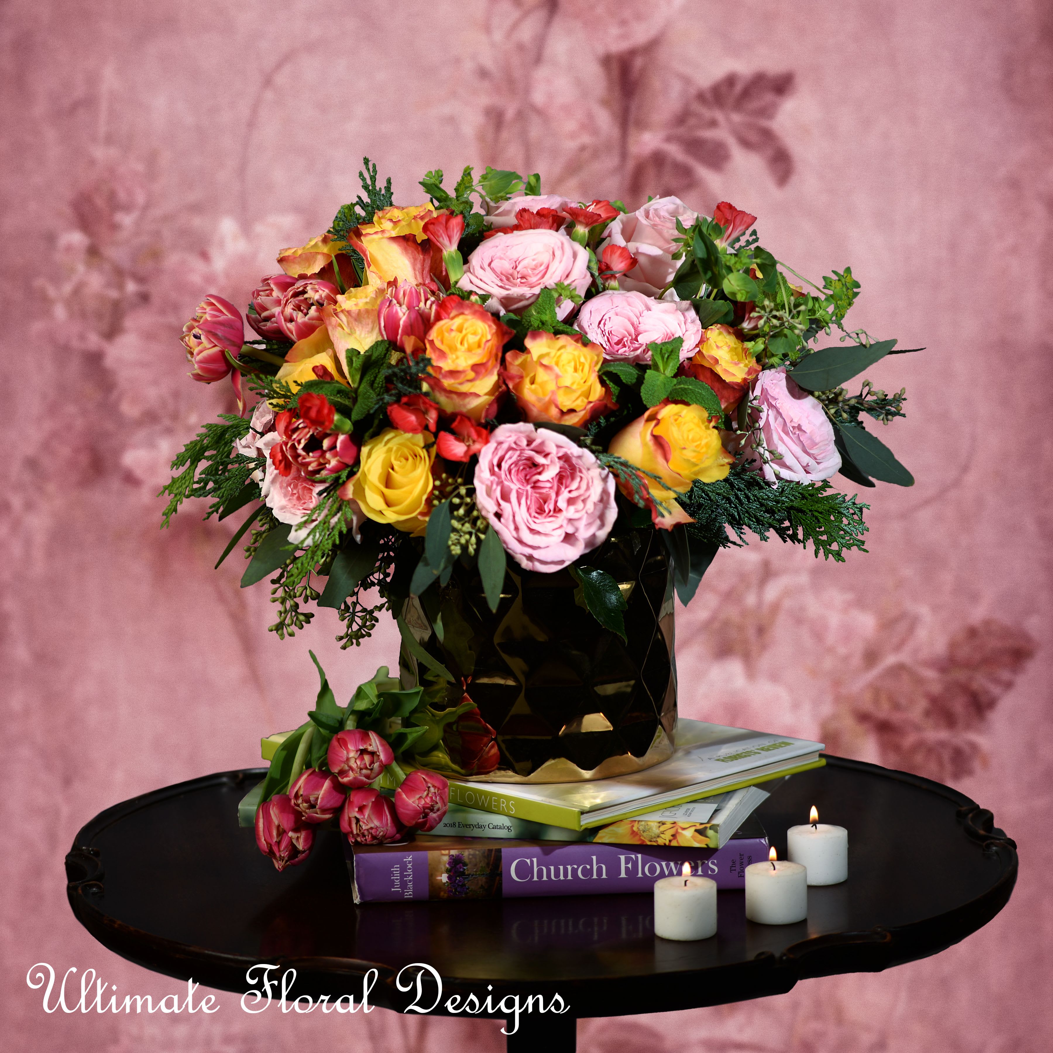 True love - “Happiness held is the seed; Happiness shared is the flower.” – John Harrigan  Garden roses pink Ohara, Garden rose bicolor, Tulips, Mint