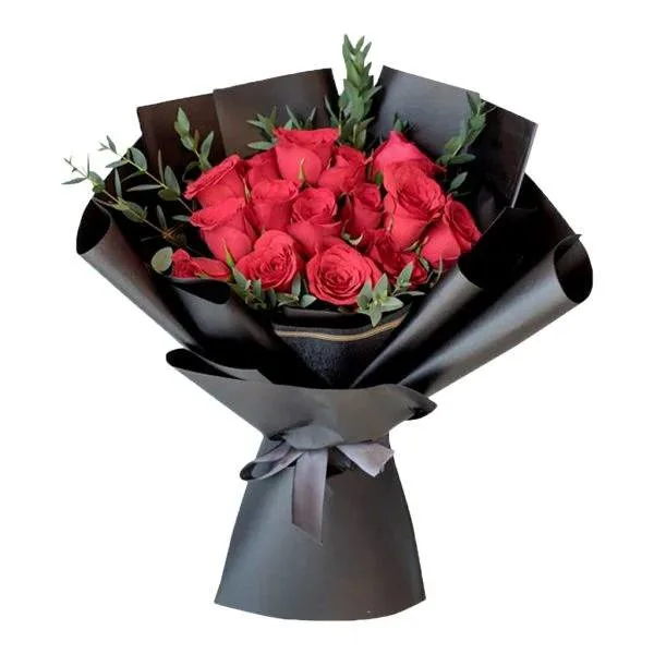 Passion of Love Red Roses  wrapped Bouque - Valentine's Day and roses are an inseparable pair. The 24 long-stemmed red rose Fairtrade beauties in this bouquet exude an elegant simplicity when combined with tenderly aromatic eucalyptus robusta.
