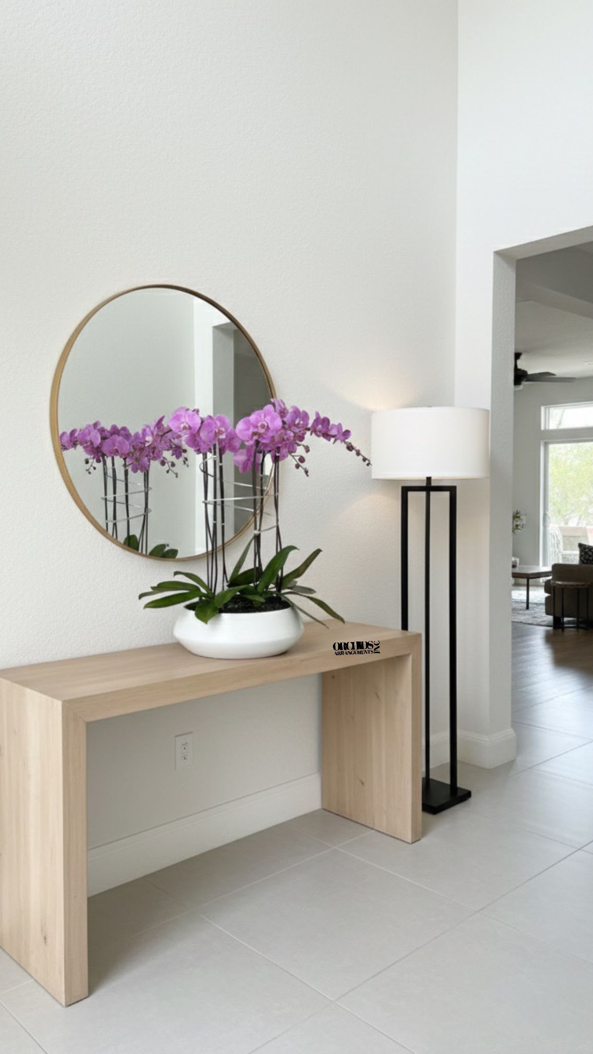 Pink Orchid Phalaenopsis Same Day - A high quality Nine pink orchids arrangement with a vase 14" D X 5.50" T. An orchids arrangement deliver for any occasion design with fresh natural real beautiful Phalaenopsis cascade orchids plants minimalist decor.