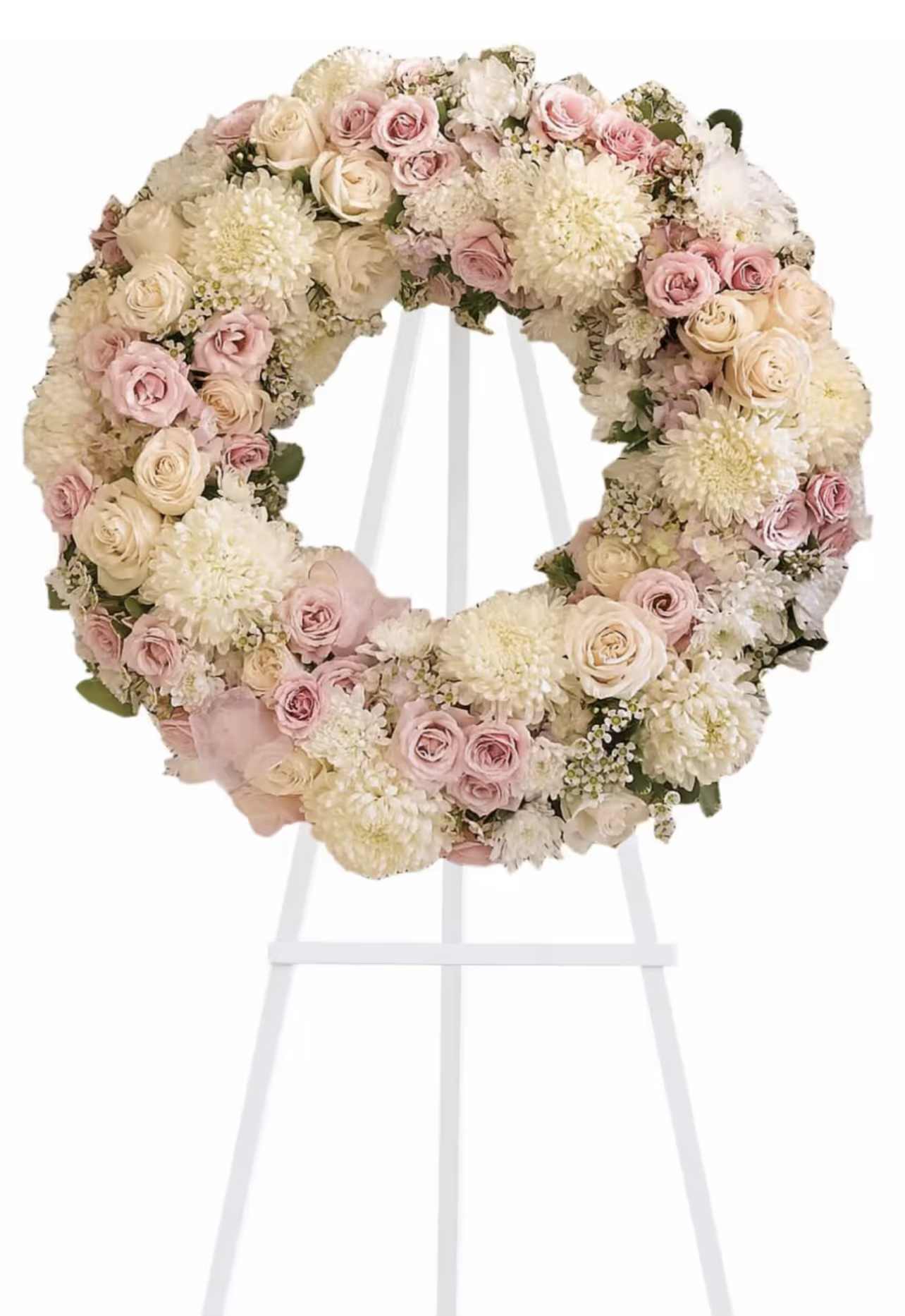 Precious Whites Wreath - White and pink roses with white flowers