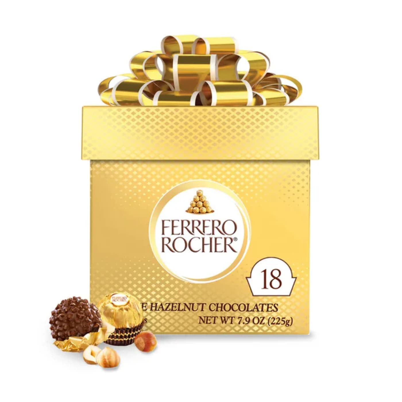 Ferrero Rocher Chocolate Gift Box, 18 Individually Wrapped Chocolates, 7.9 oz - GOURMET CHOCOLATE GIFT BOX: Share the indulgent taste of Ferrero Rocher chocolates with this 18-count box of individually wrapped chocolates for gifting MILK CHOCOLATE HAZELNUT: A tempting combination made with a whole crunchy hazelnut dipped in delicious creamy chocolate hazelnut filling and covered with milk chocolate, crispy wafers and gently roasted hazelnut pieces CELEBRATE THE MOMENT: Share special moments with your family and friends, or take a moment just for you. Ferrero Rocher chocolate makes indulgent treats that are great for unwinding after a long day PREMIUM CHOCOLATE: Expertly crafted from premium chocolates, these timeless classics deliver decadent taste one exquisite bite at a time A GIFT FOR EVERY SEASON: Perfect as a Valentine’s Day gift, Mother's Day gift, or Easter gift, these chocolates for gifting offer a thoughtful holiday gift